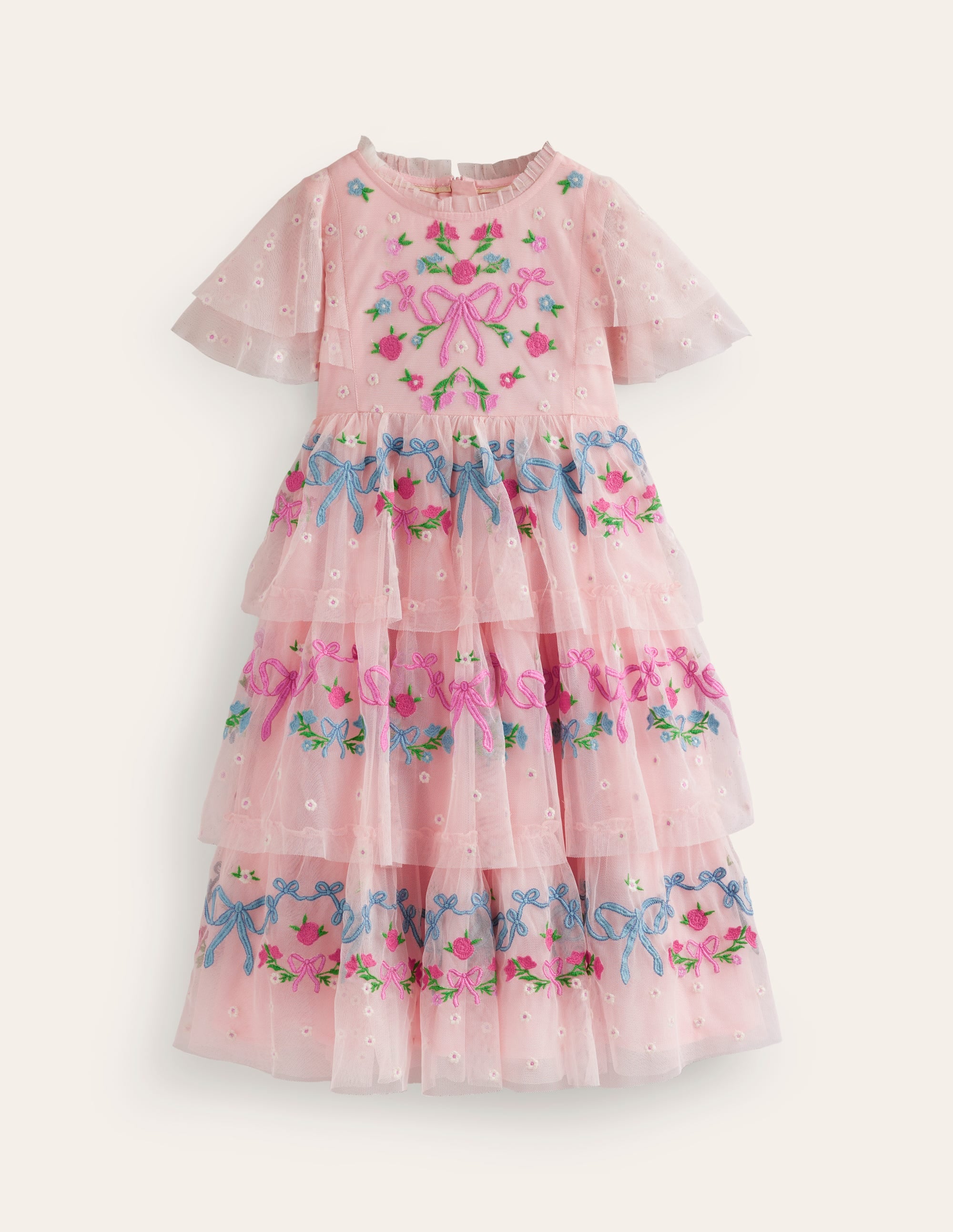 Kleid aus Tüll mit Stickerei-Provence-Altrosa
