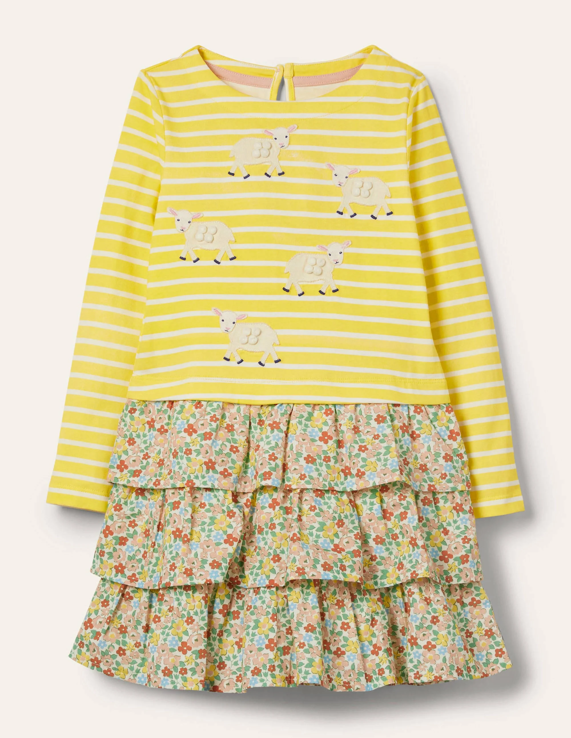 Kleid mit Applikationen und Mustermix-Maisgelb/Naturweiß, Schaf