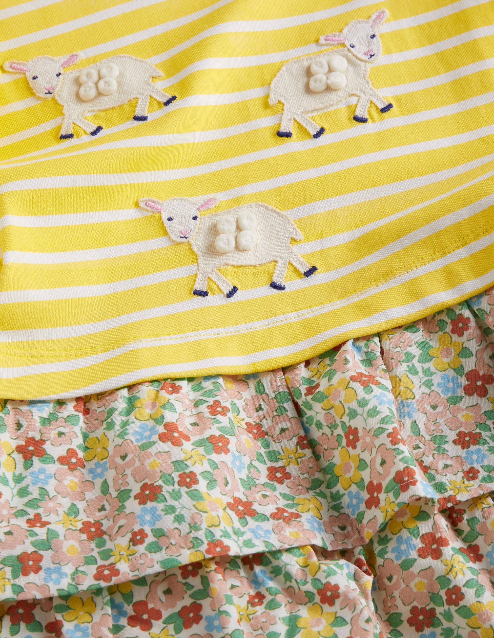 Kleid mit Applikationen und Mustermix-Maisgelb/Naturweiß, Schaf - Image 3