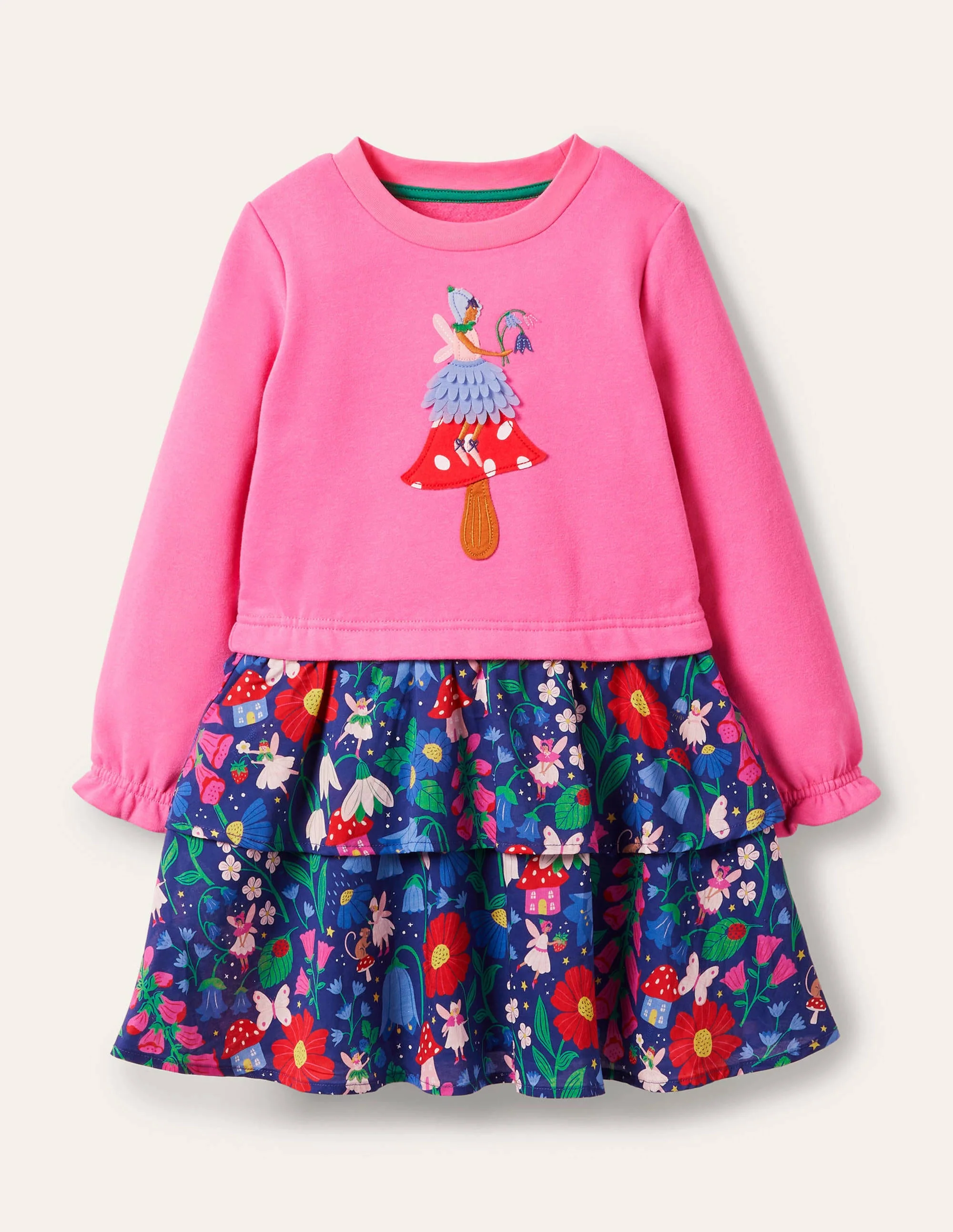 Kleid mit Applikationen und Mustermix-Segelblau, Waldfeen