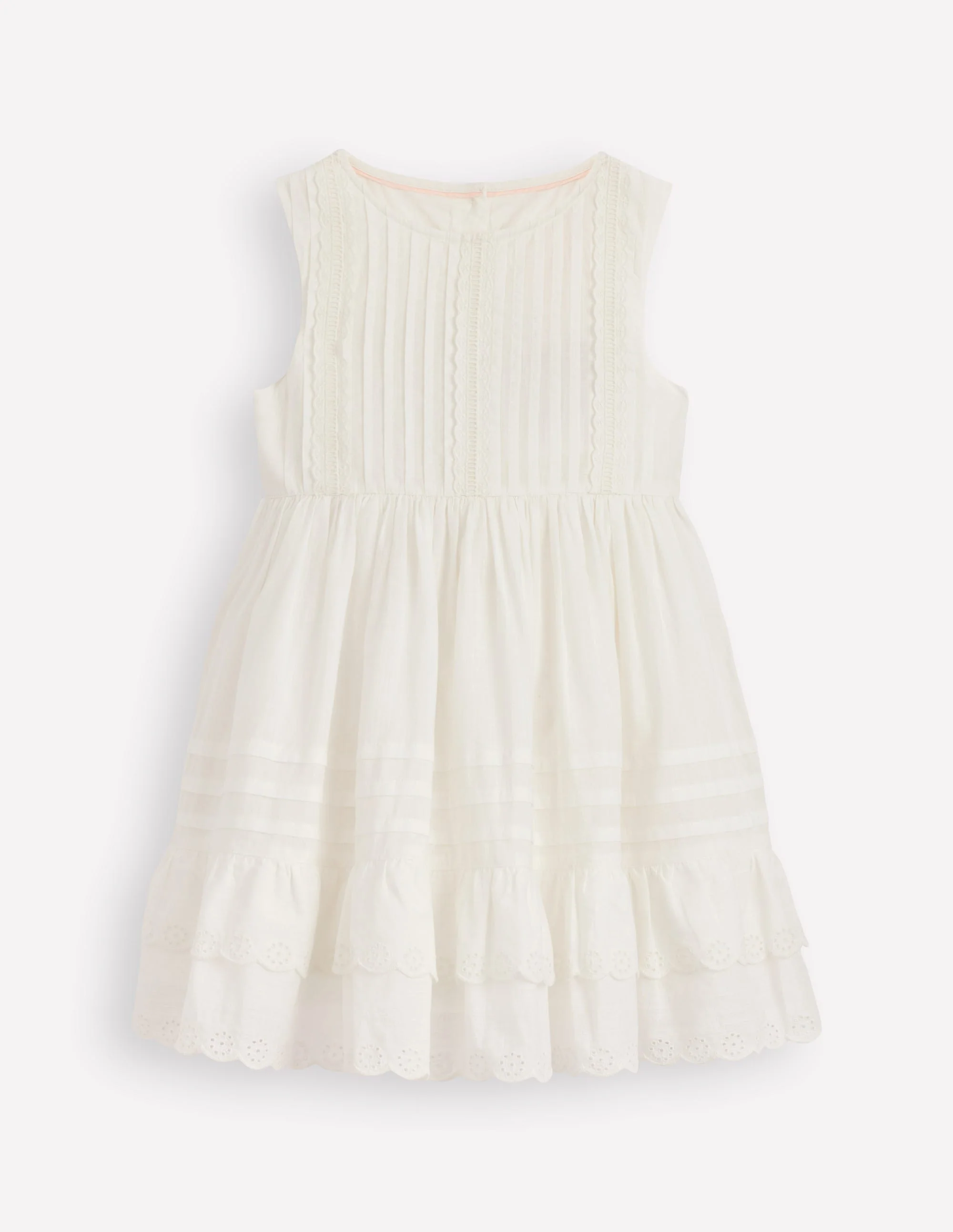 Kleid mit Biesen und Spitzenbesatz-Sanftes Naturweiß