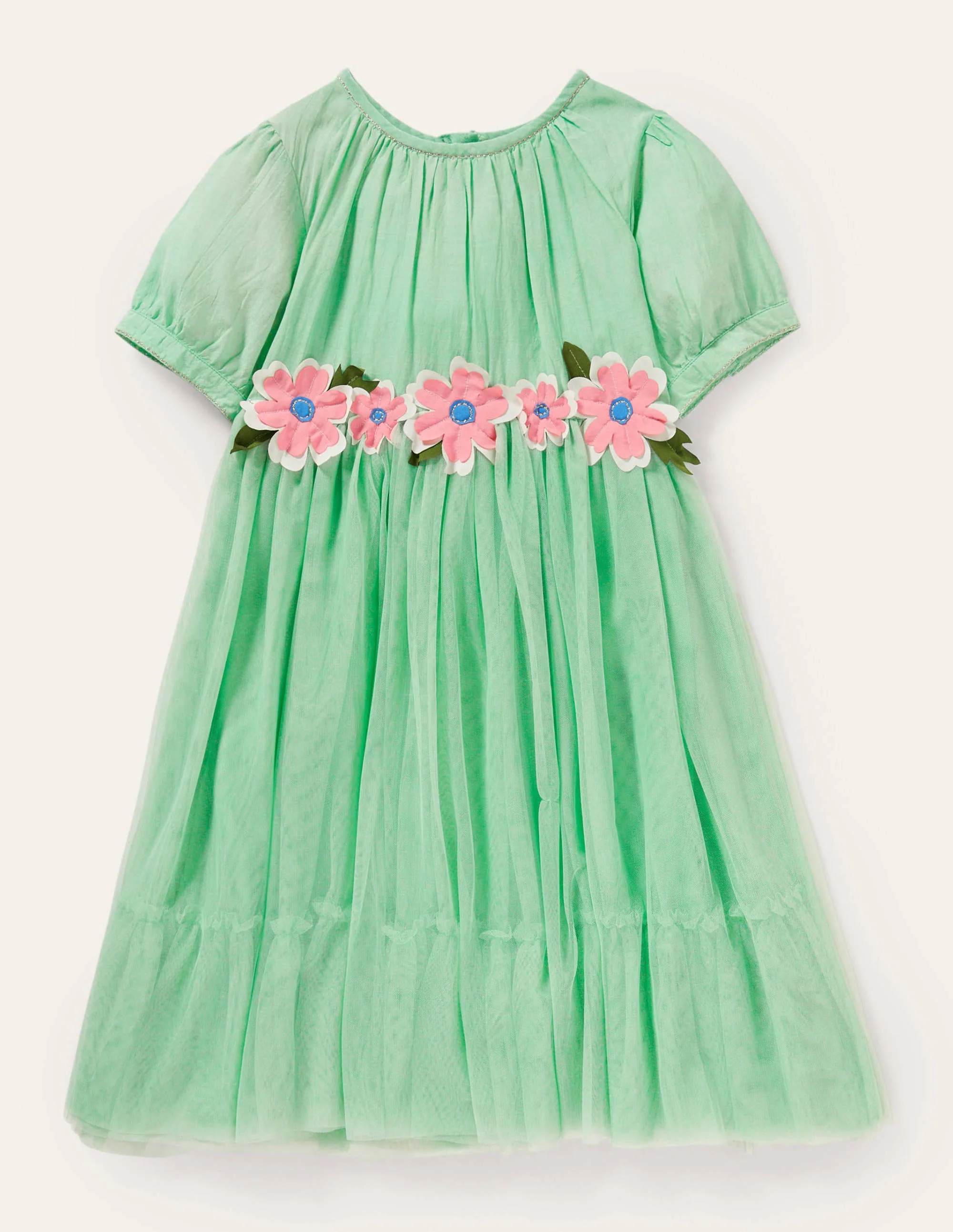 Kleid mit Blumenapplikation-Brunnengrün