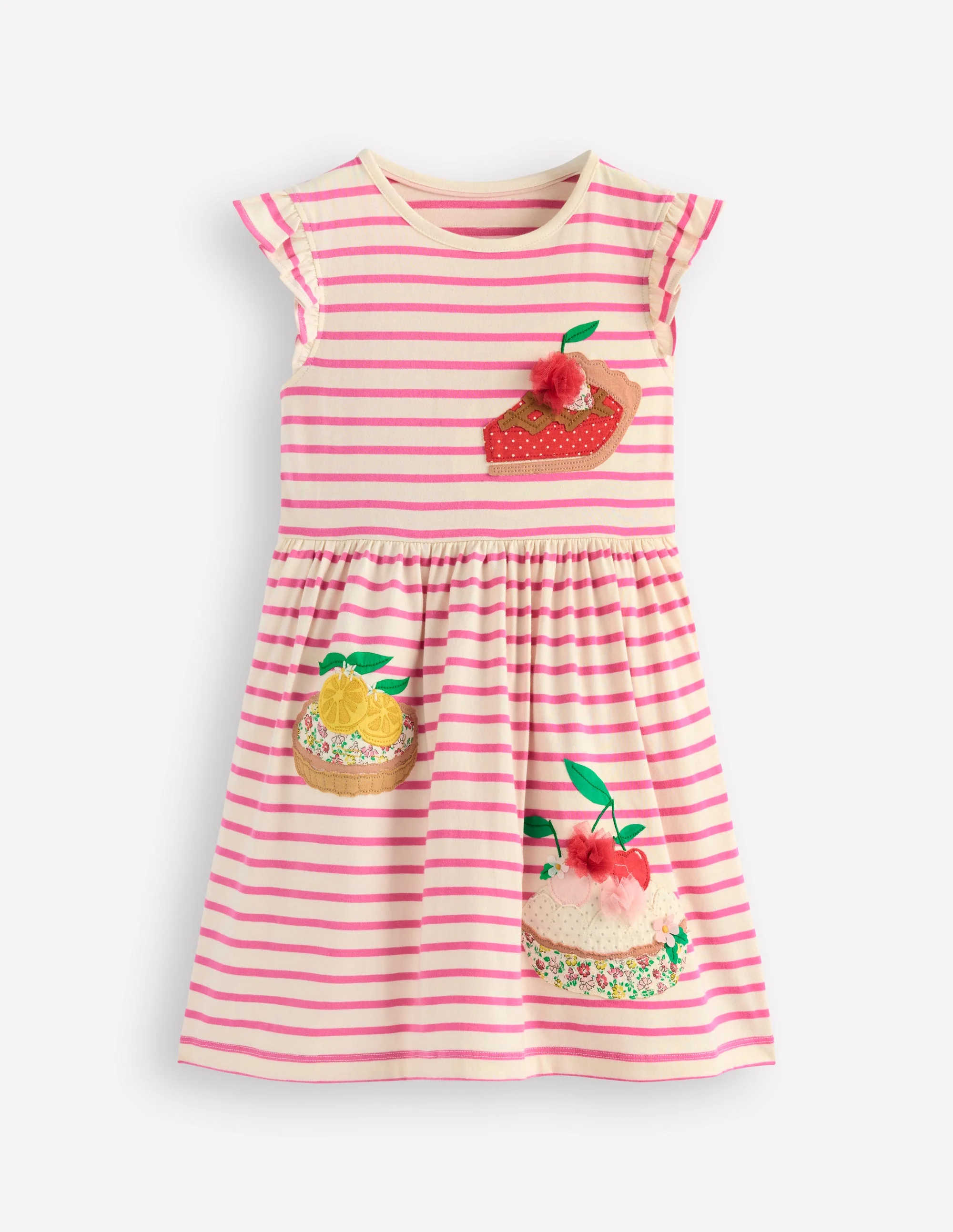 Kleid mit Flatterärmeln und Applikation-Rosa Streifen Kuchen