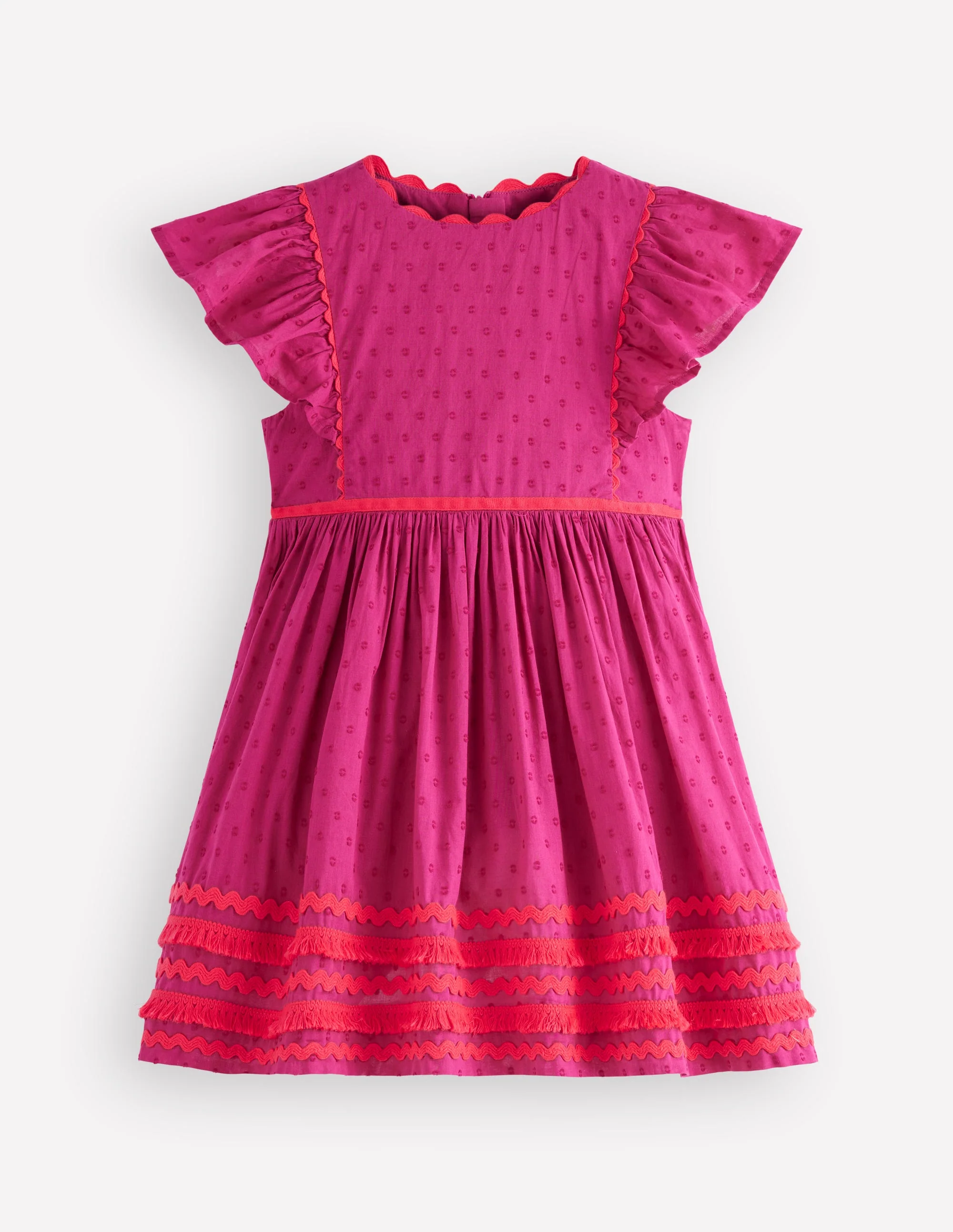 Kleid mit Flatterärmeln und Zackenlitze-Hellrosa - Image 2