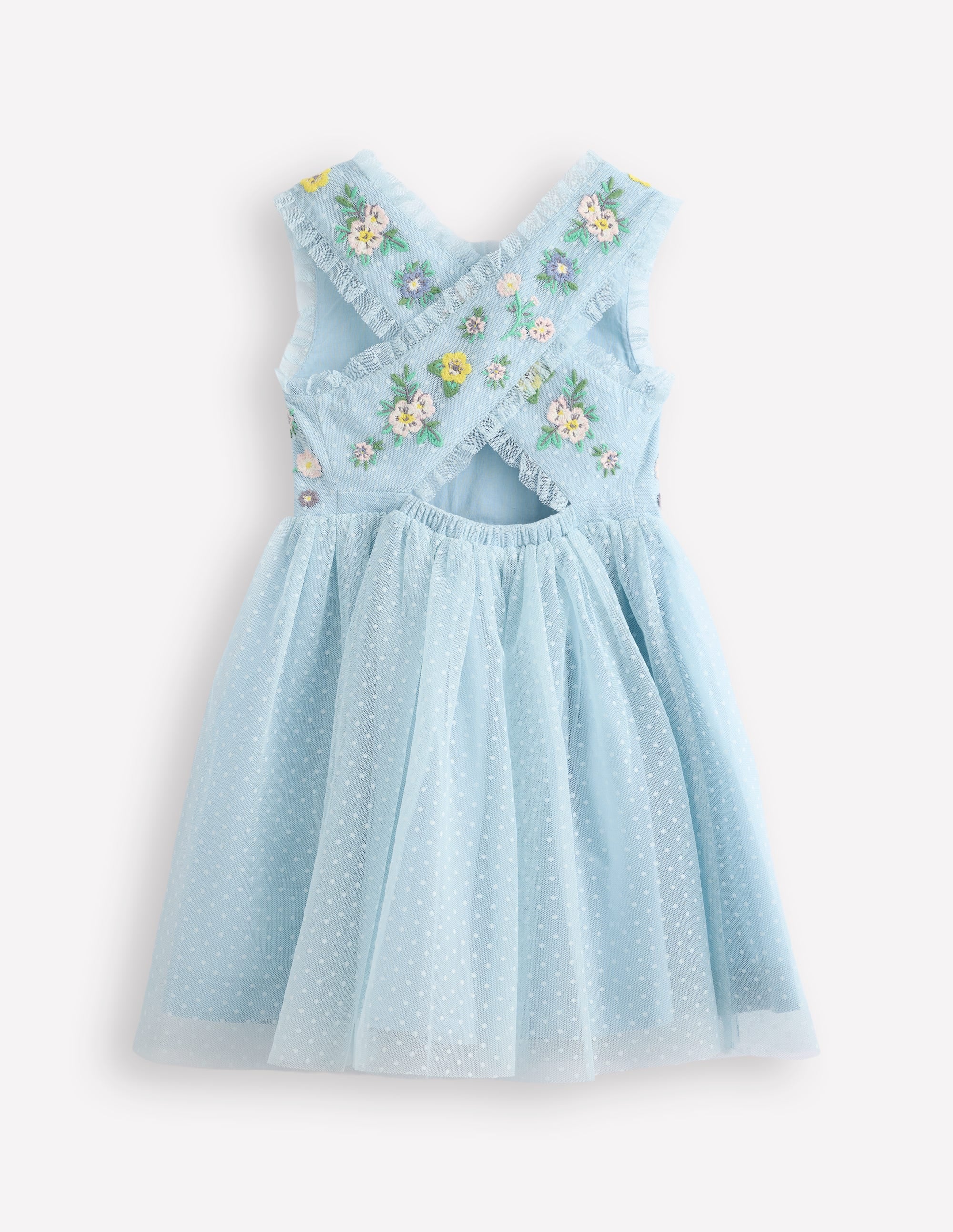 Kleid mit gekreuzten Rückenträgern-Blau Blumenstickerei - Image 2