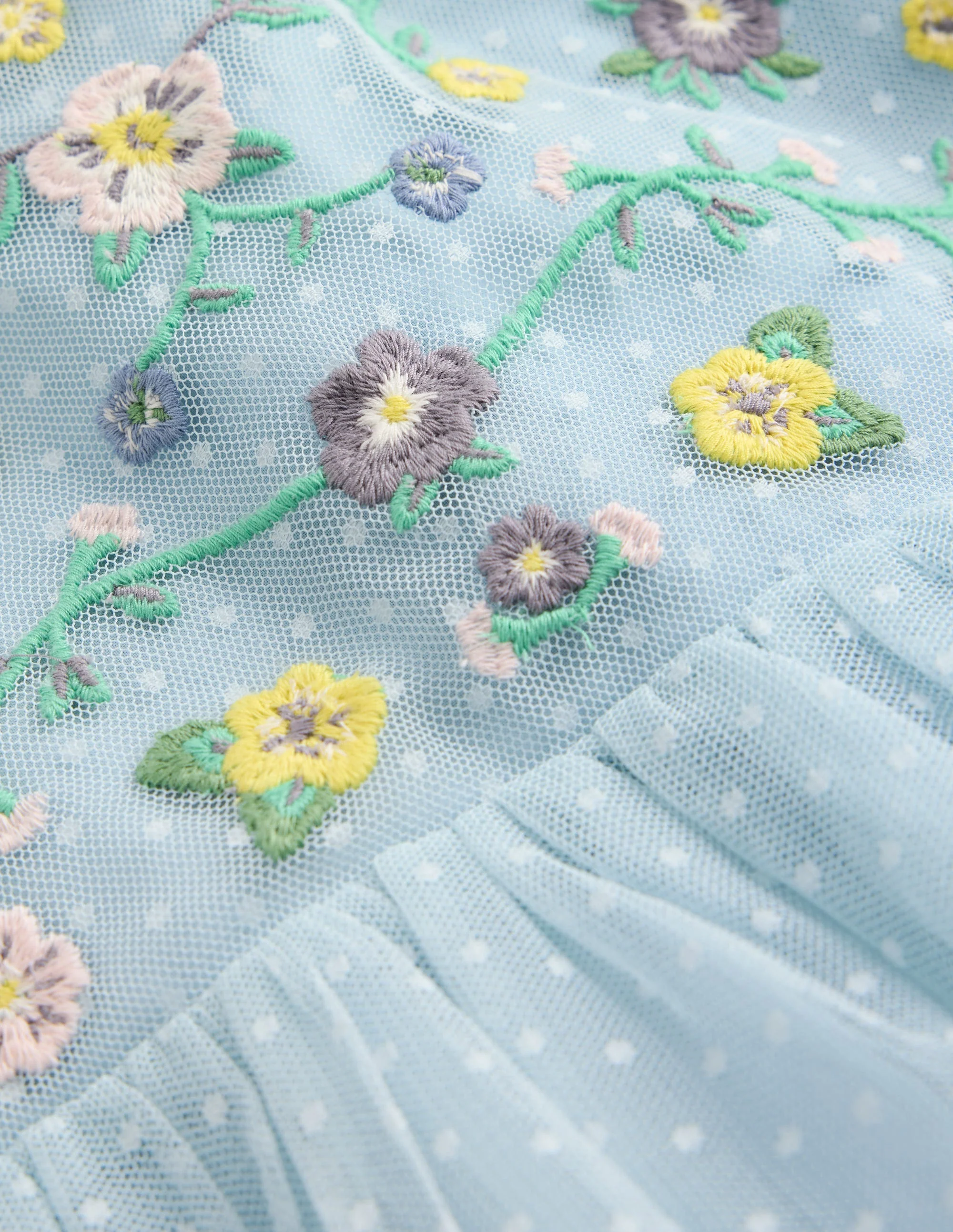 Kleid mit gekreuzten Rückenträgern-Blau Blumenstickerei - Image 3