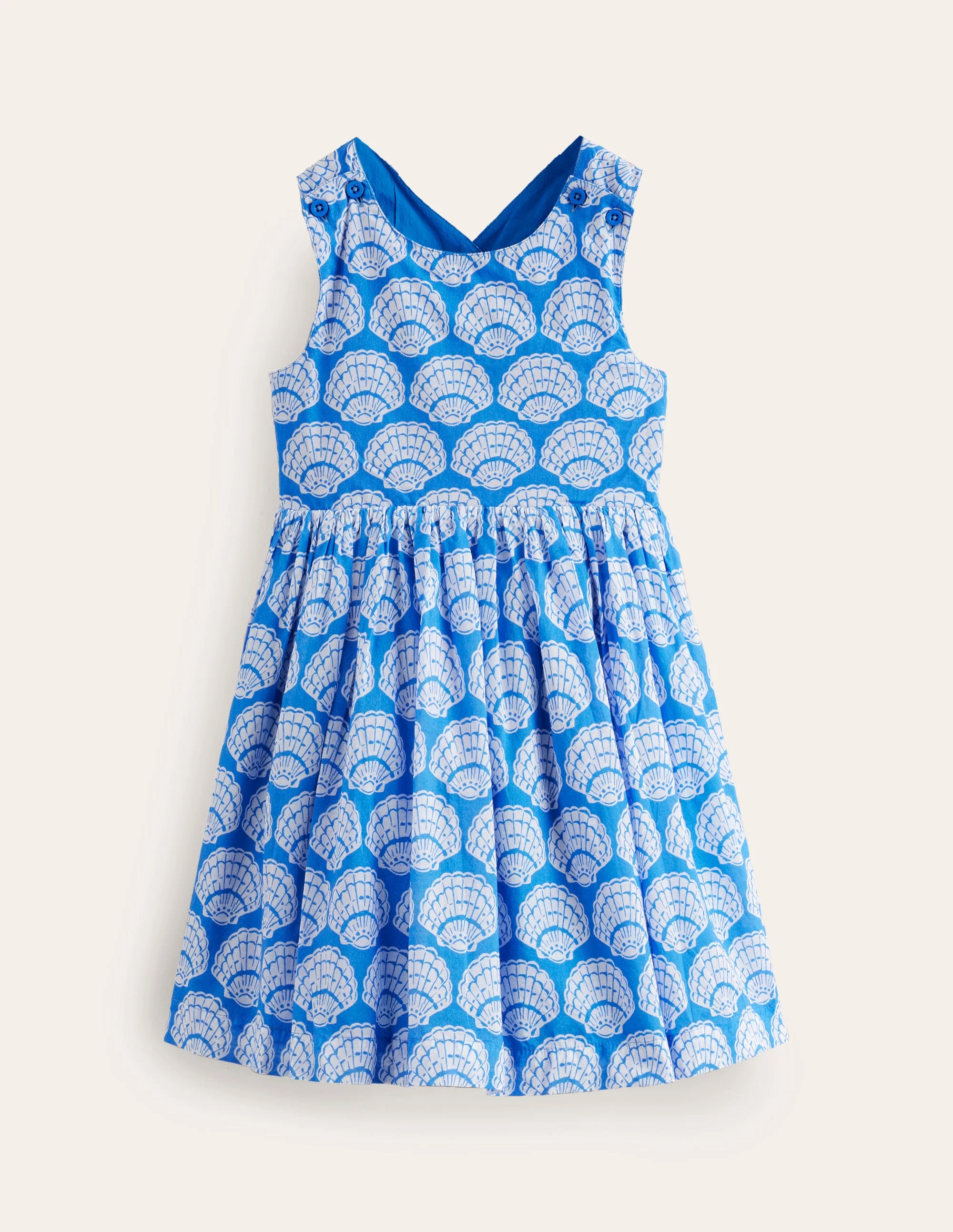 Kleid mit gekreuzten Rückenträgern-Blau Meeresmuscheln