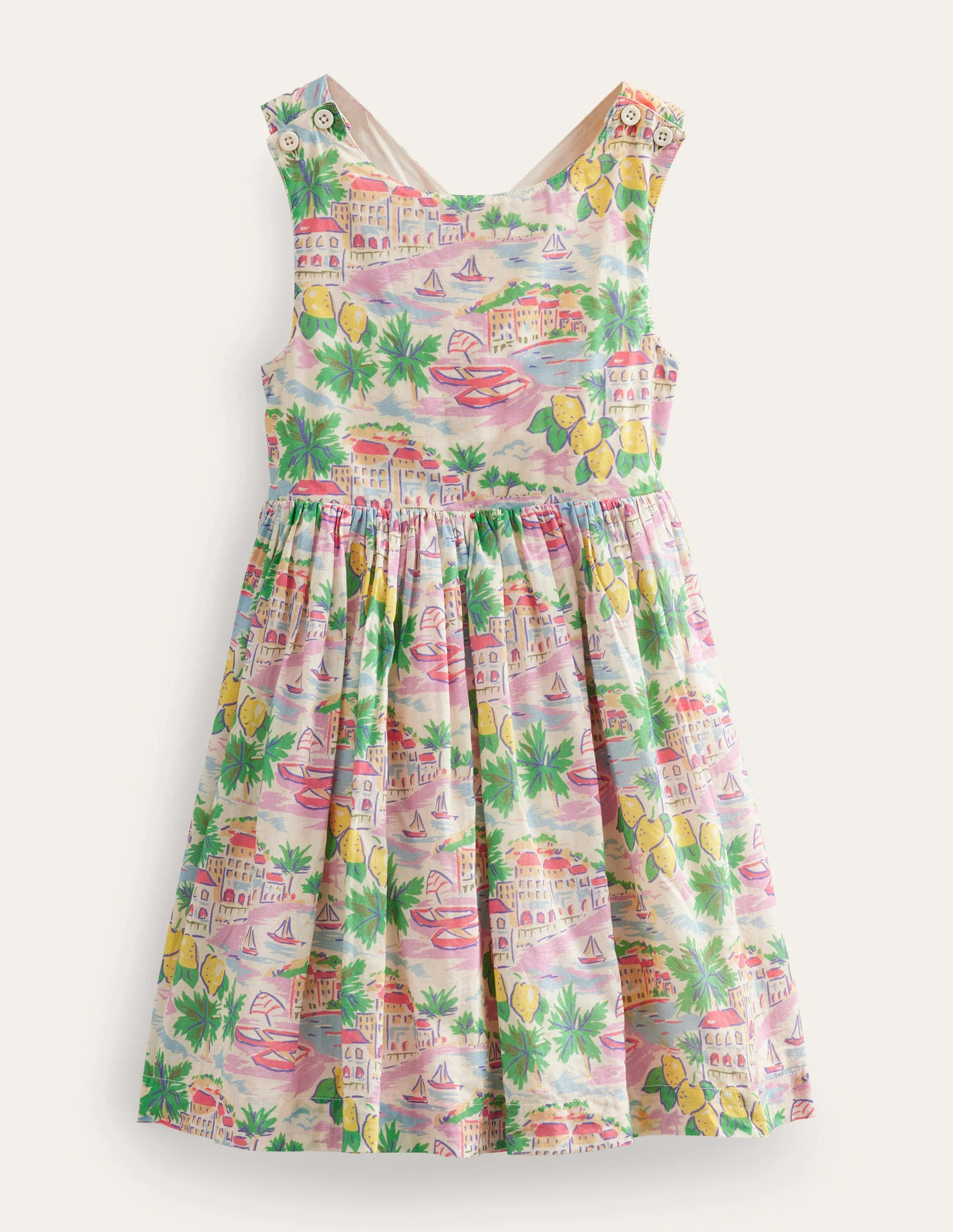 Kleid mit gekreuzten Rückenträgern-Bunt, Szenenmotiv