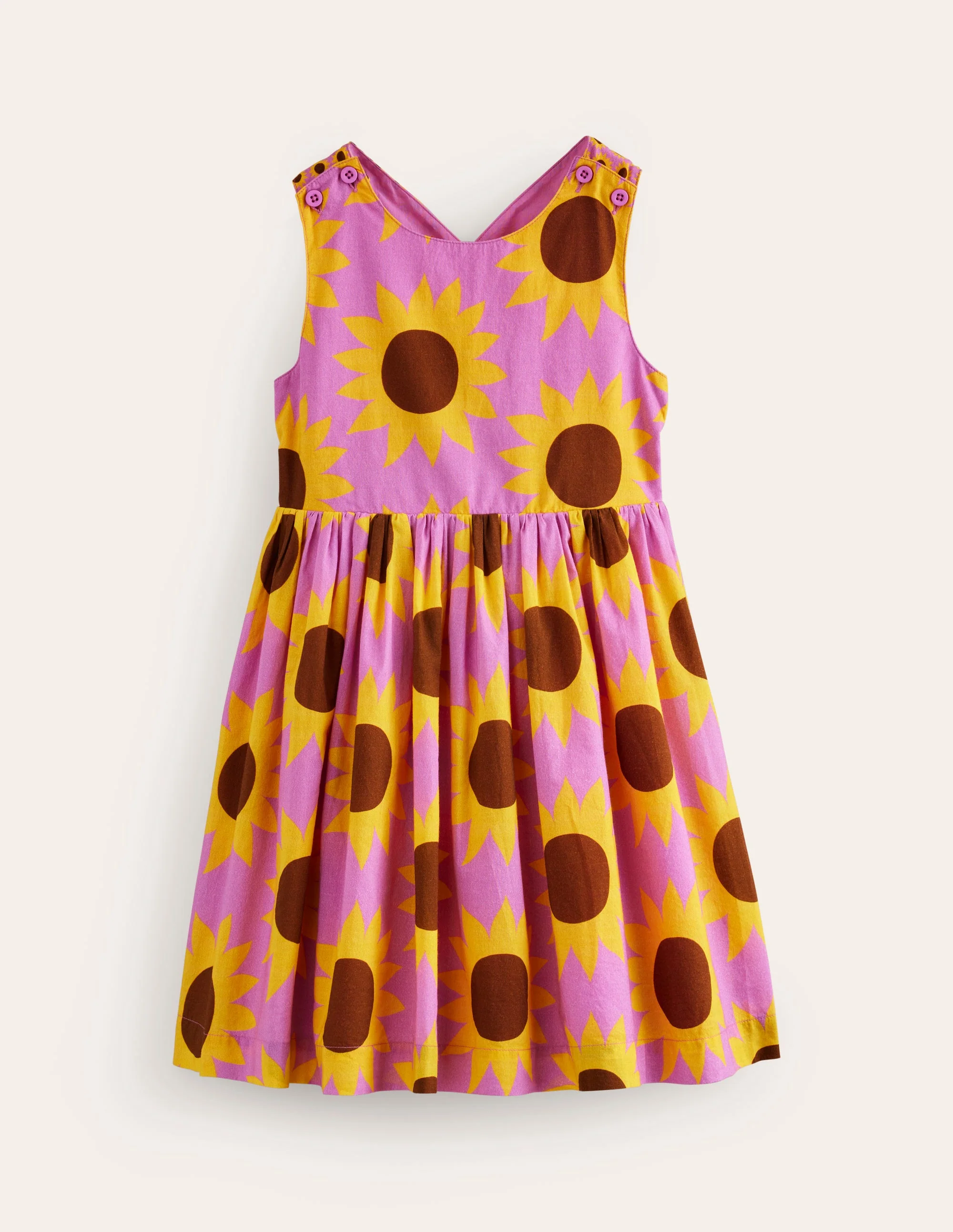 Kleid mit gekreuzten Rückenträgern-Rosa Sonnenblume Geo