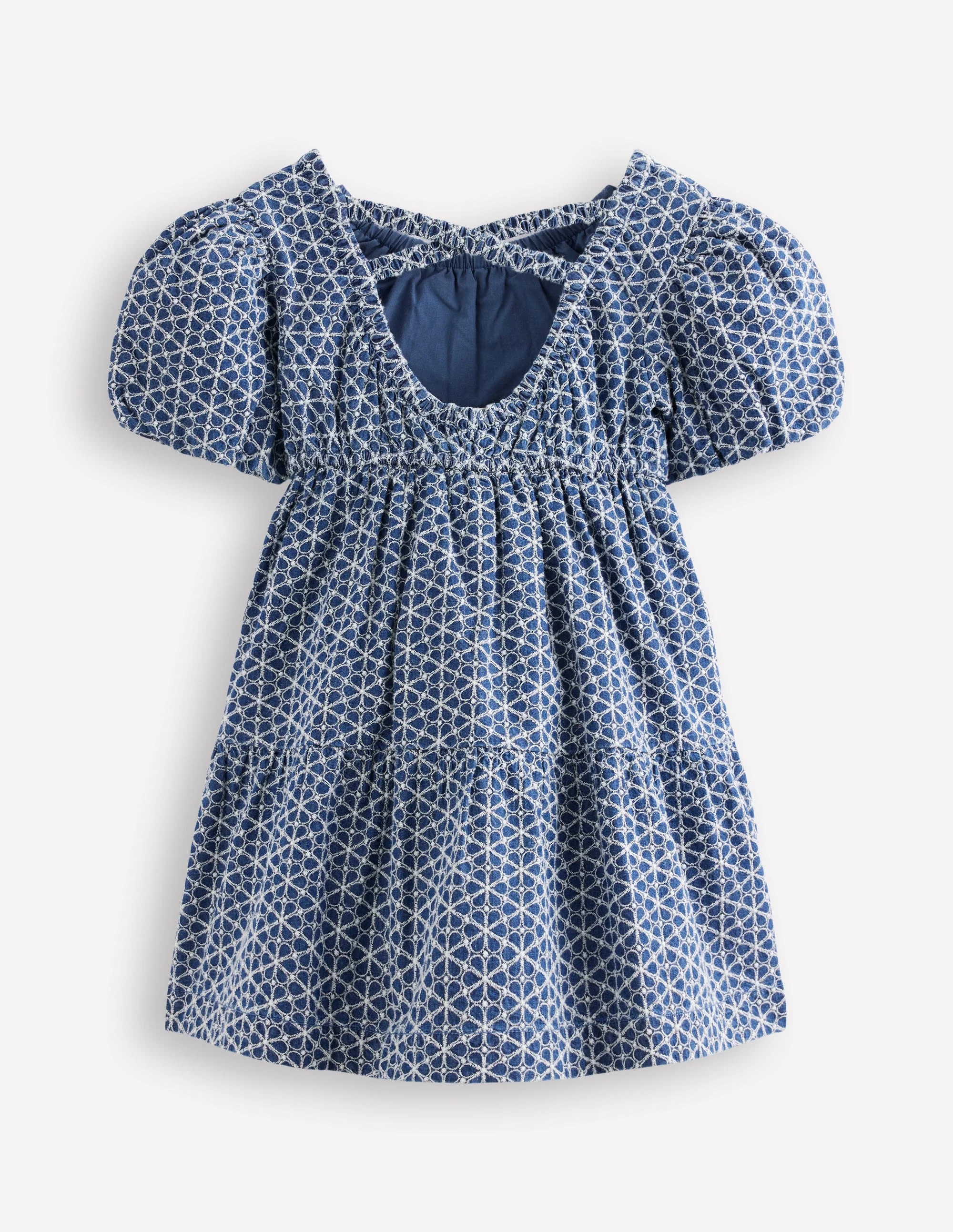 Kleid mit gekreuzten Rückenträgern und Puffärmeln-Chambray Lochstickerei - Image 3