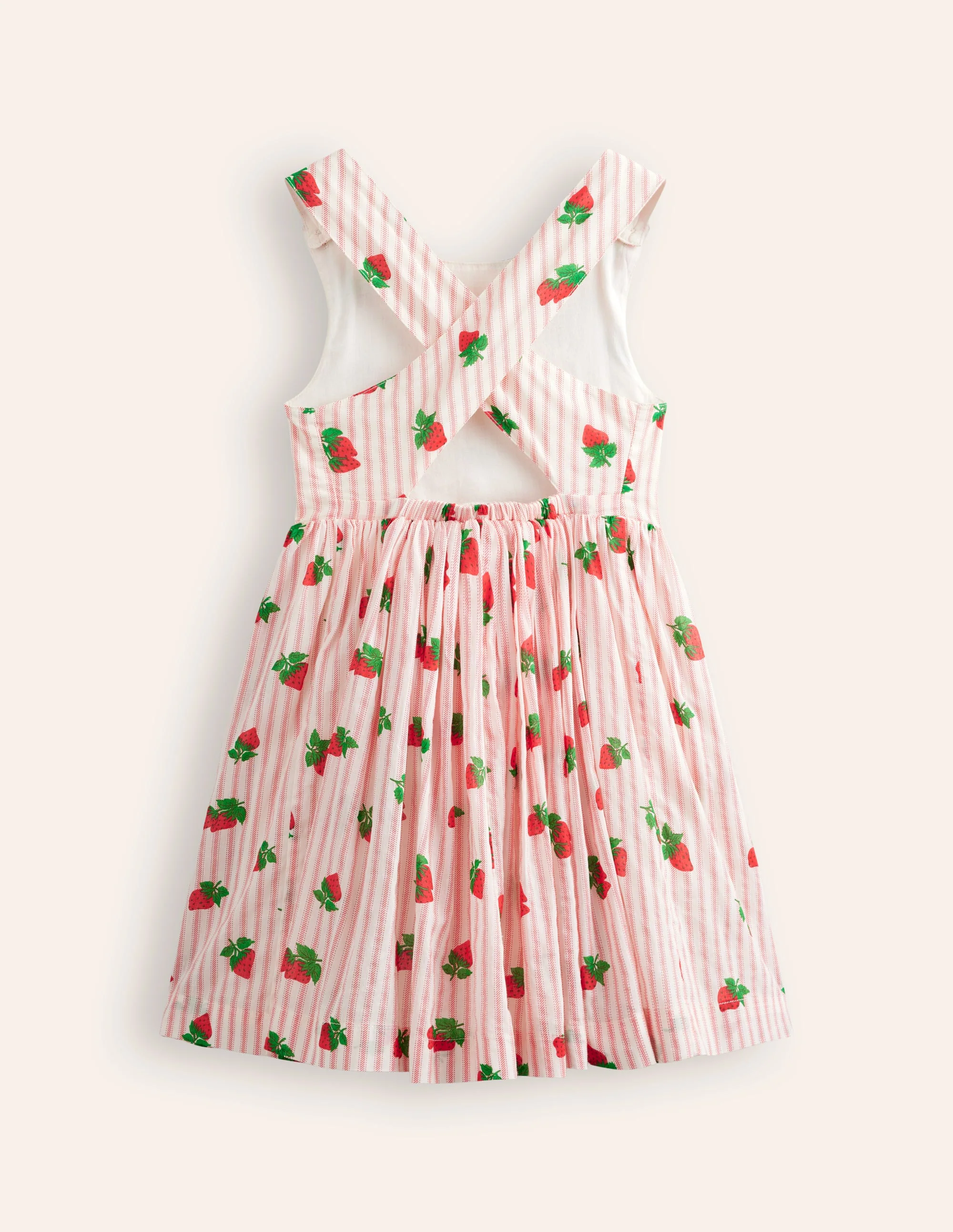 Kleid mit gekreuzten Rückenträgern-Vintage Streifen Erdbeeren - Image 2