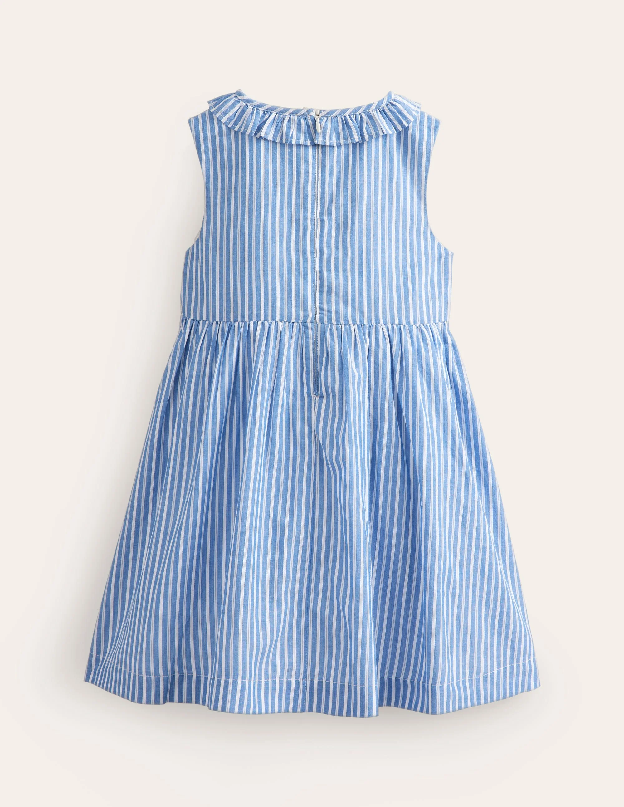Kleid mit gesmoktem Oberteil-Mittelblau Streifen - Image 2