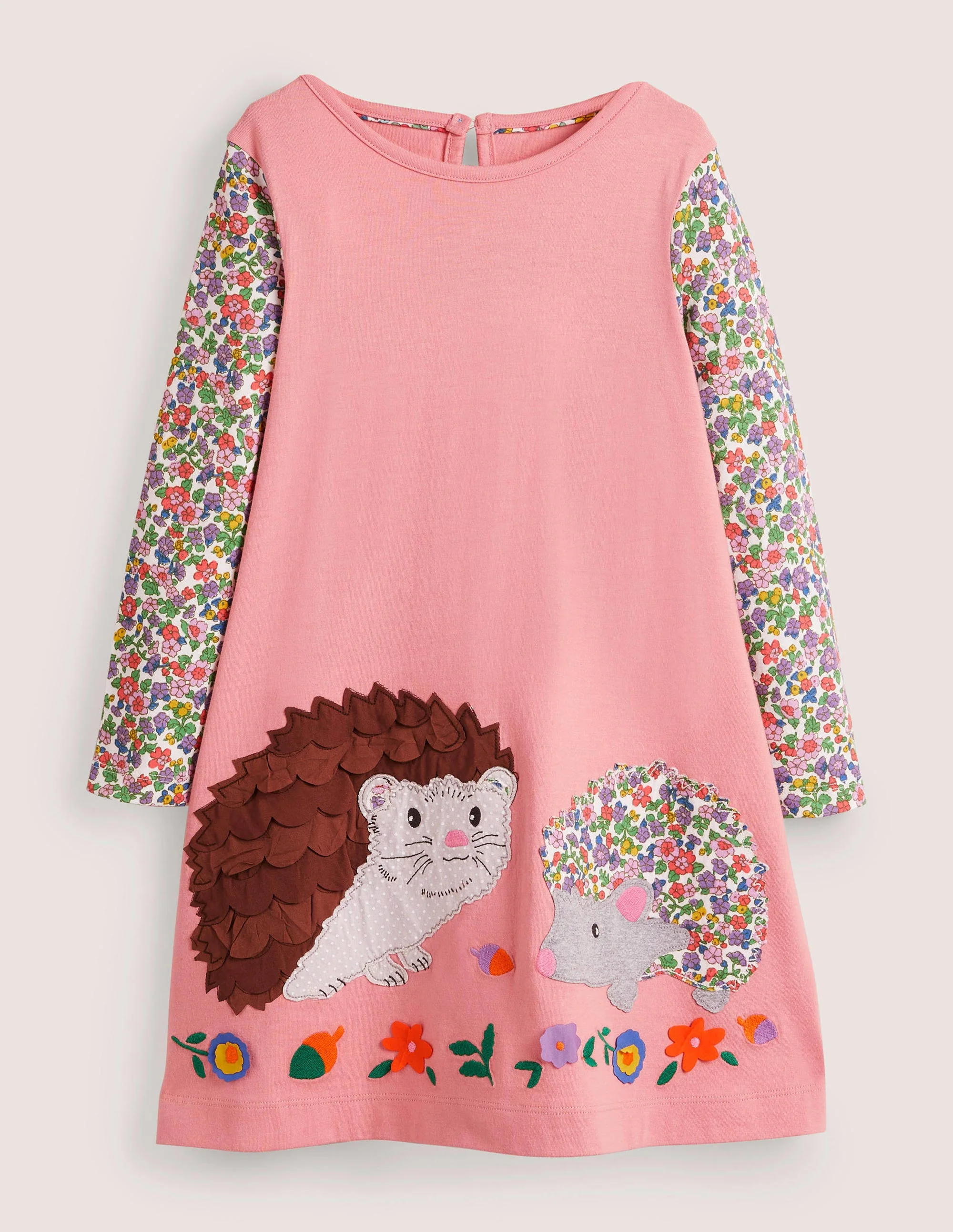 Kleid mit großer Applikation-Rosa, Igel