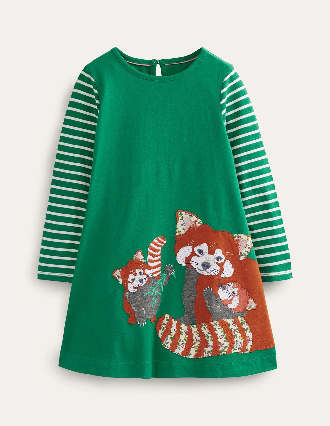 Kleid mit großer Applikation-Tiefgrün Rote Pandas