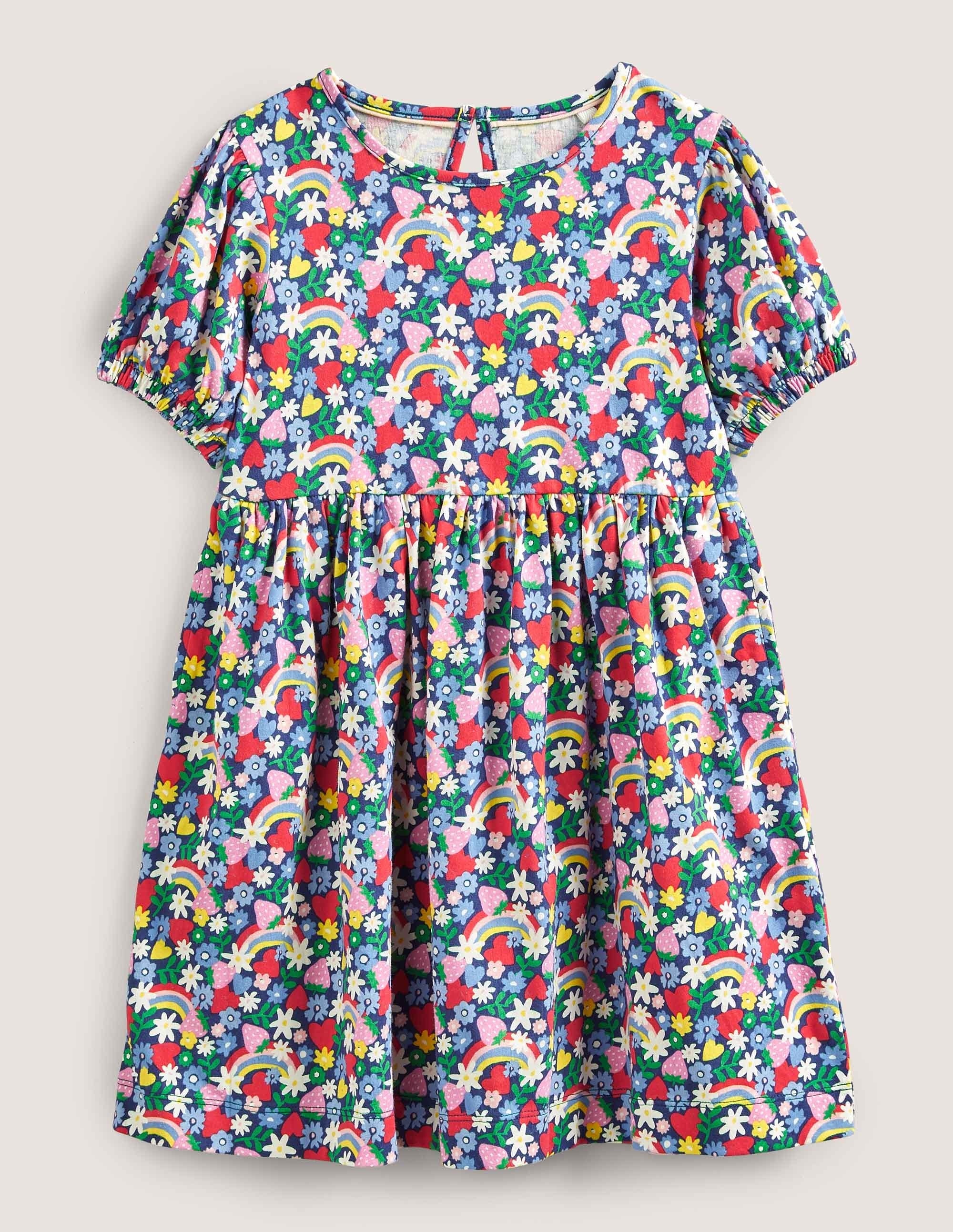 Kleid mit Puffärmeln-Bunt, Regenbogenfarben