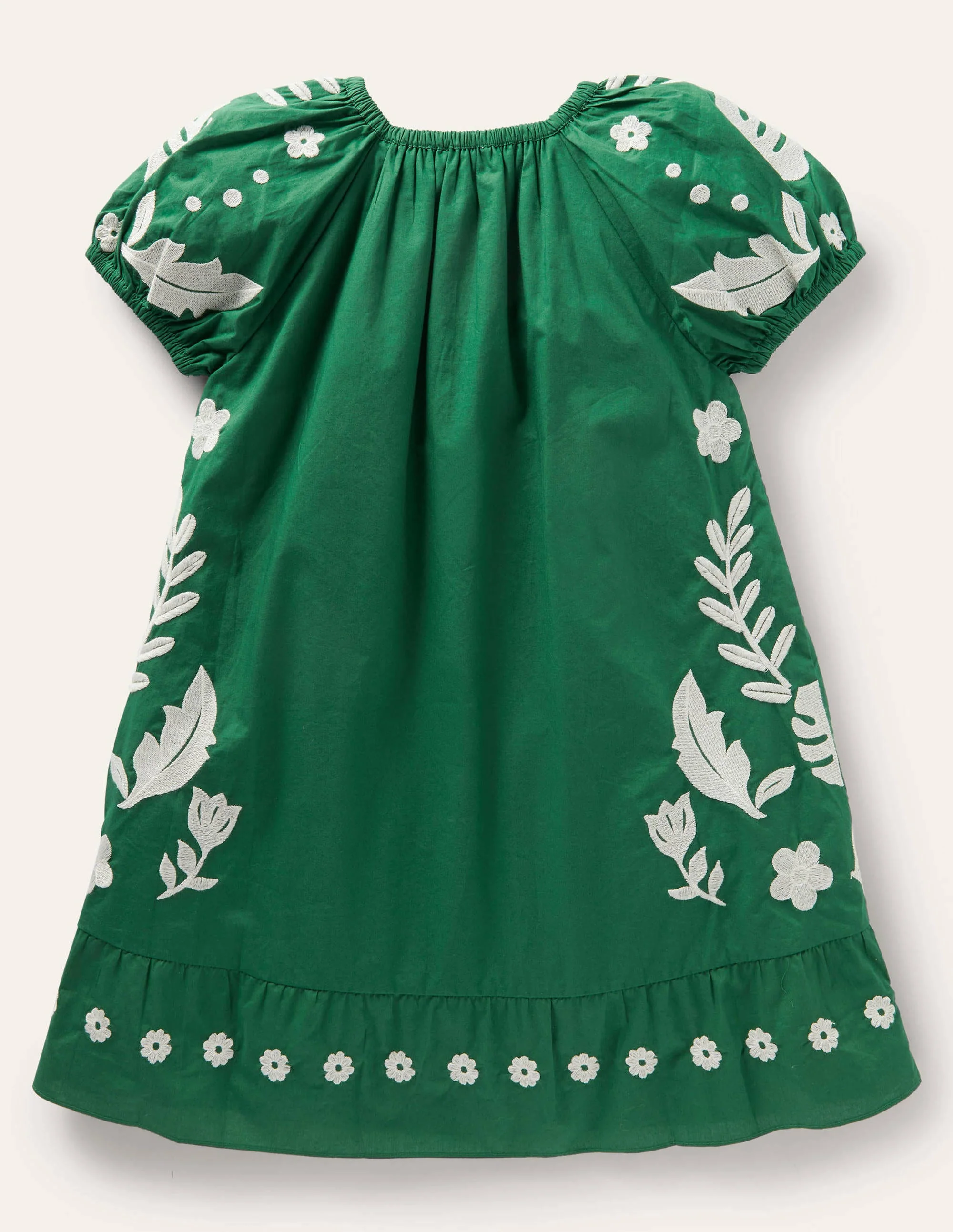Kleid mit Puffärmeln und Stickerei-Paprikagrün, Vögel - Image 2