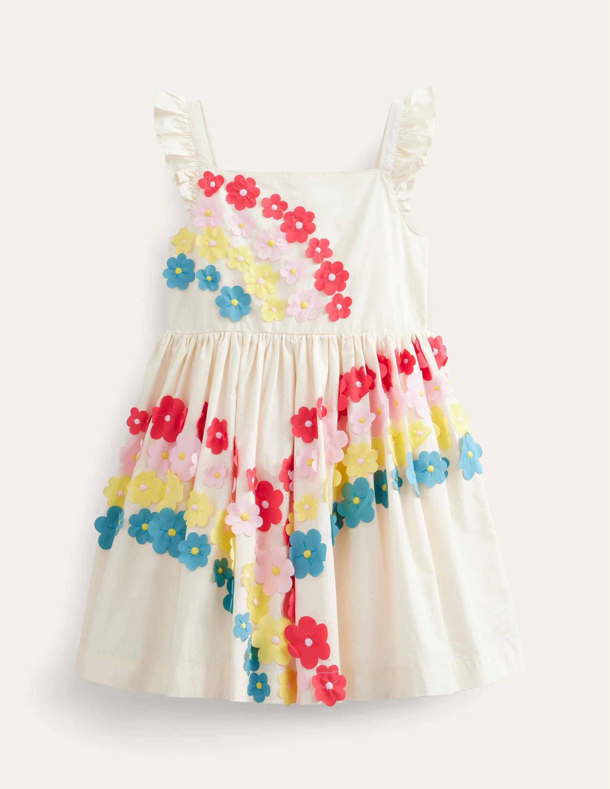 Kleid mit Regenbogen-Flatterblumen-Vanille
