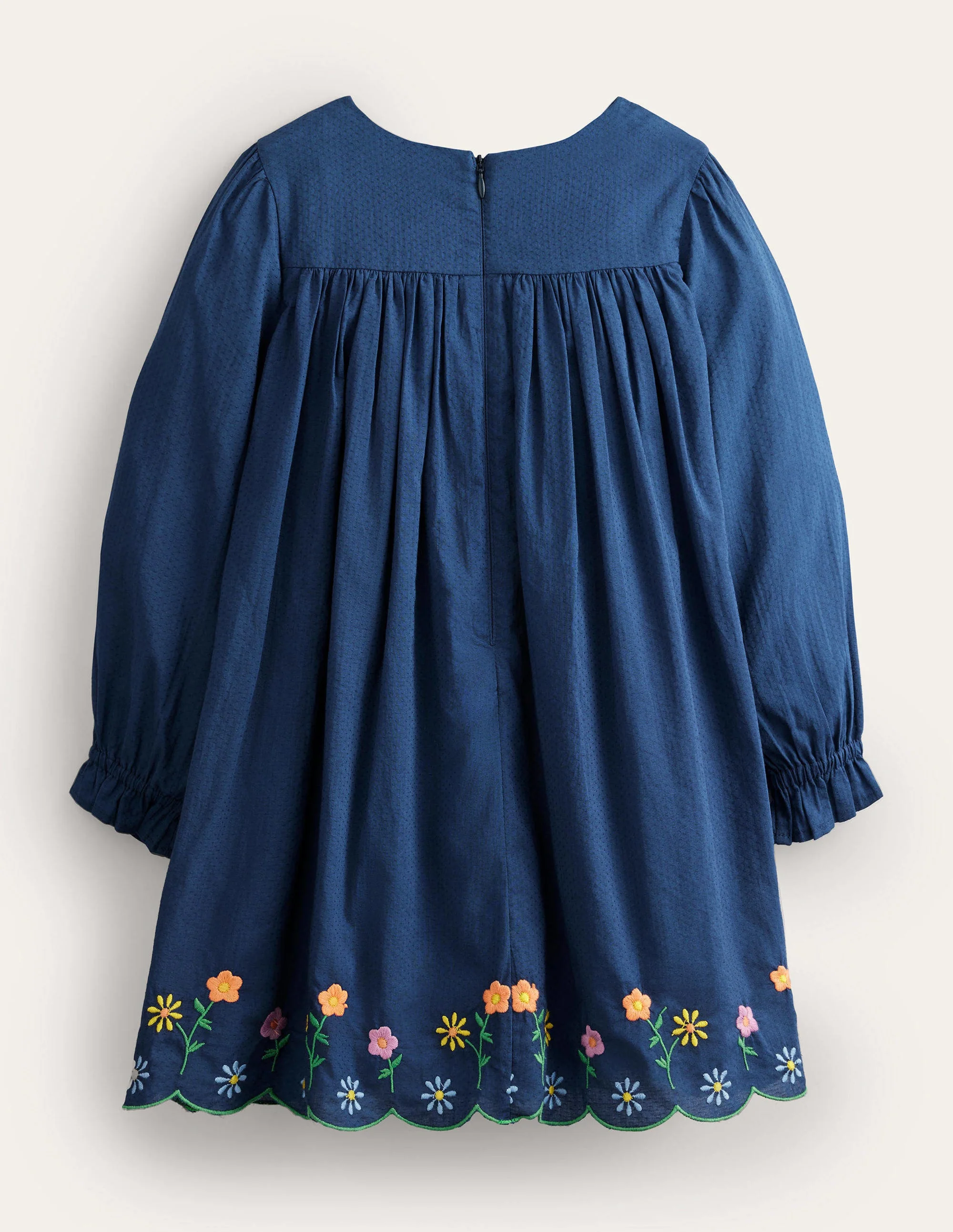 Kleid mit Regenbogen-Smokdetails-Schuluniform-Navy, Blumen - Image 2