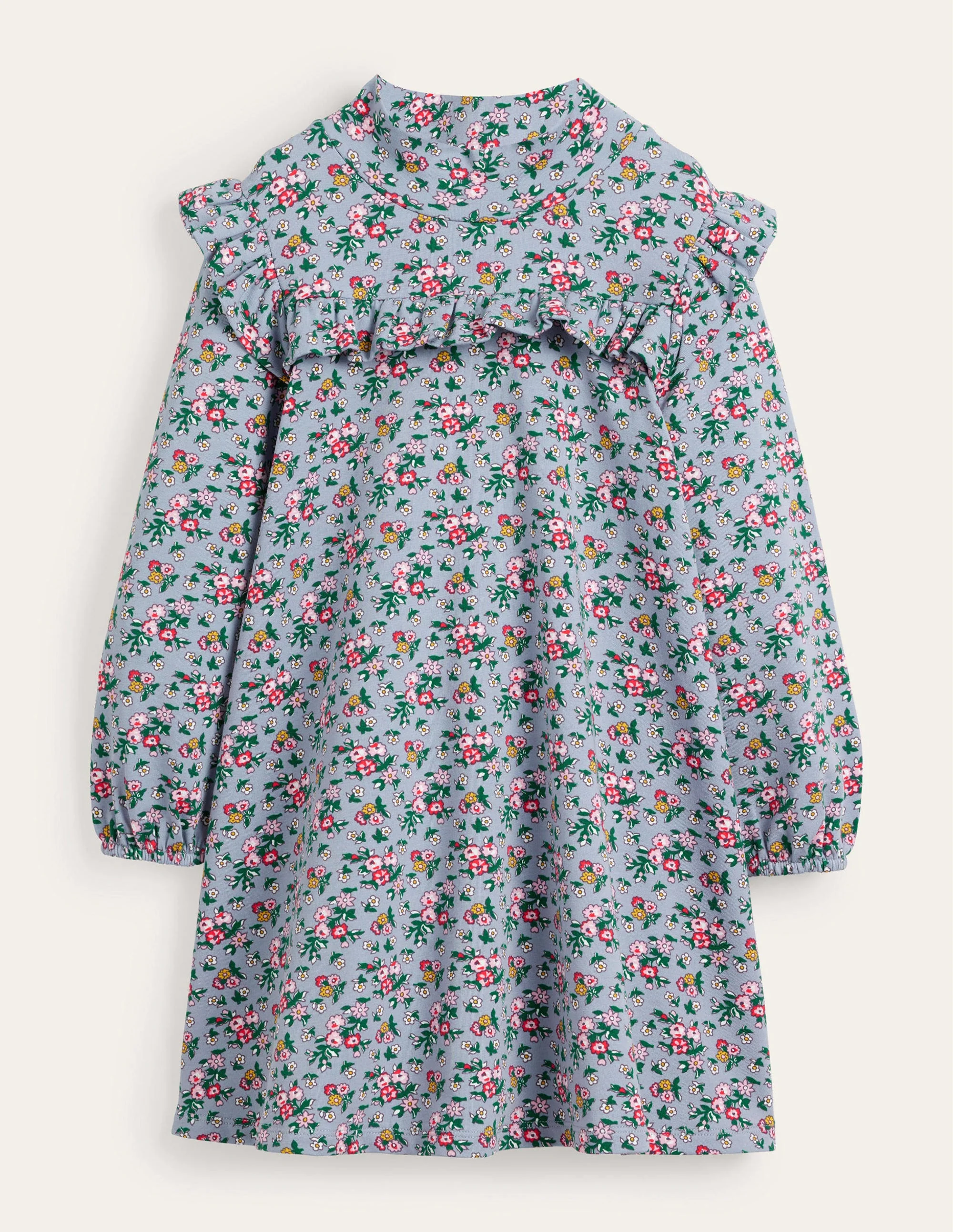 Kleid mit Rollkragen-Graublau, Blumenstrauß