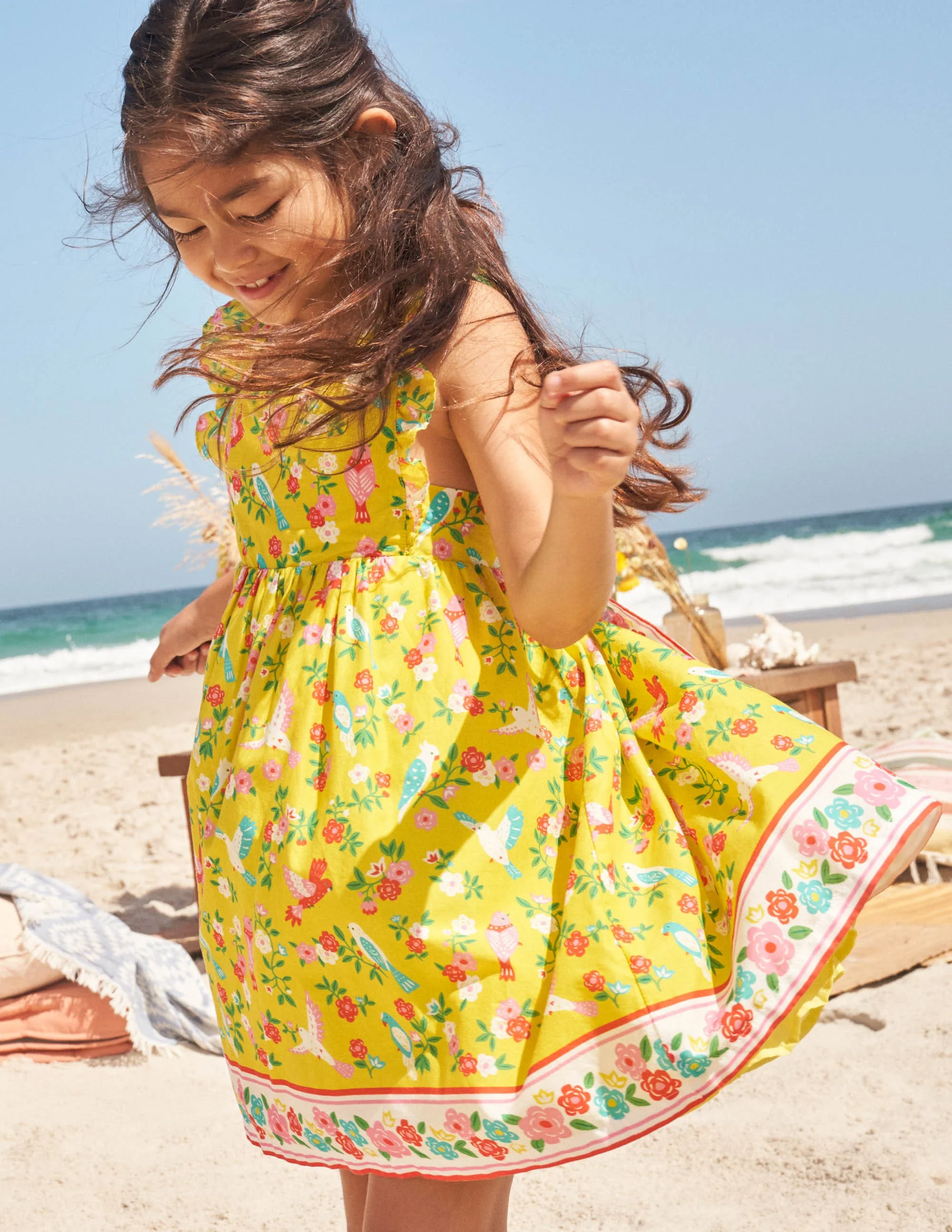 Kleid mit Rückenschleife-Maisgelb, Tropenmuster - Image 4