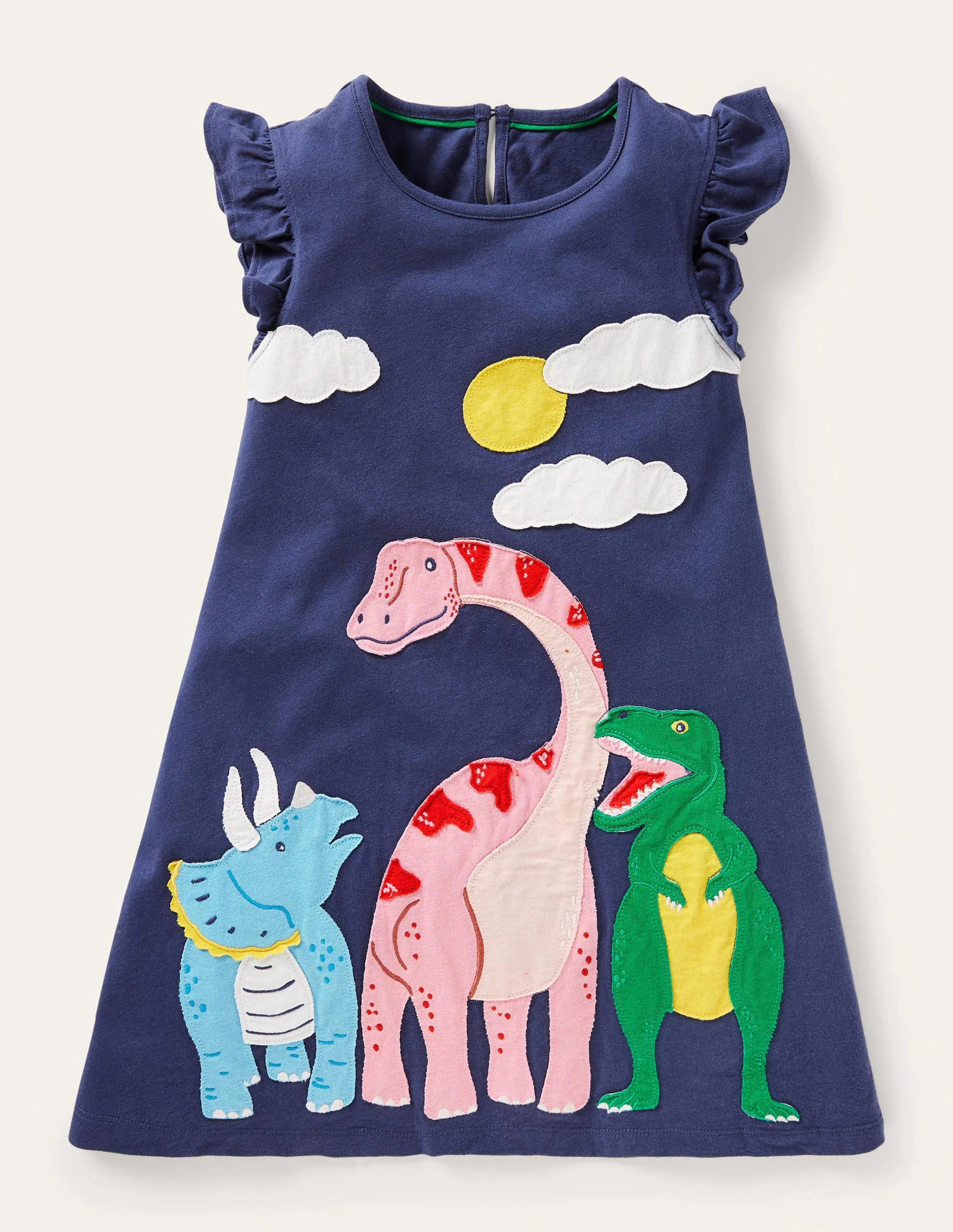 Kleid mit Rüschenärmeln und Applikation-Dunkles Segelblau, Dinosaurier