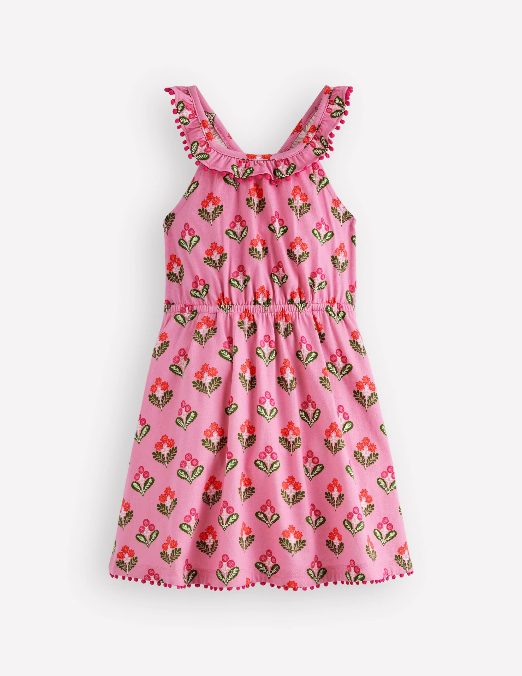 Kleid mit Rüschenausschnitt-Kirschblütenrosa Blockfarben Blumenmuster - Image 2