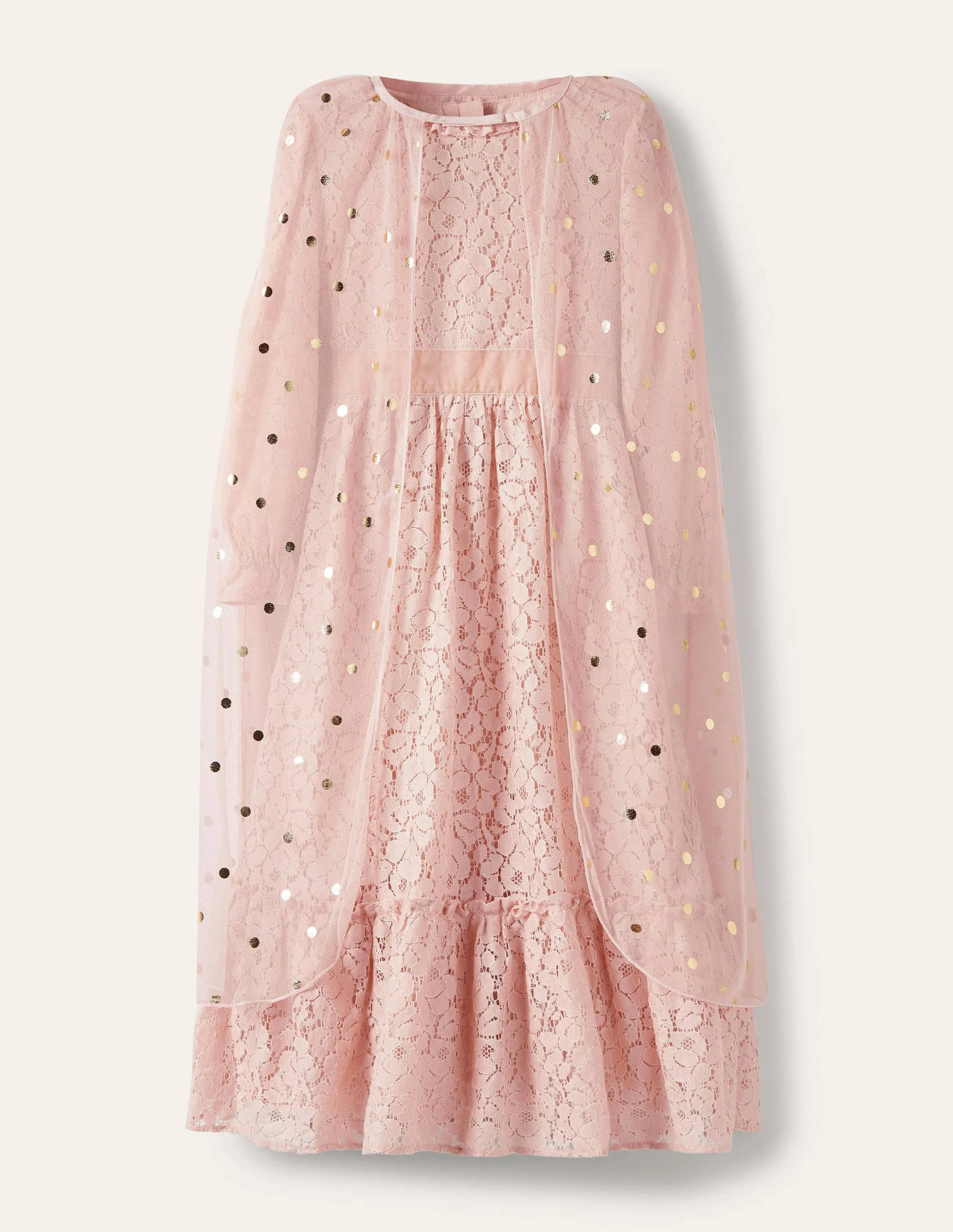 Kleid mit Spitzencape-Provenzalisches Rosa/Gold, Folientupfen