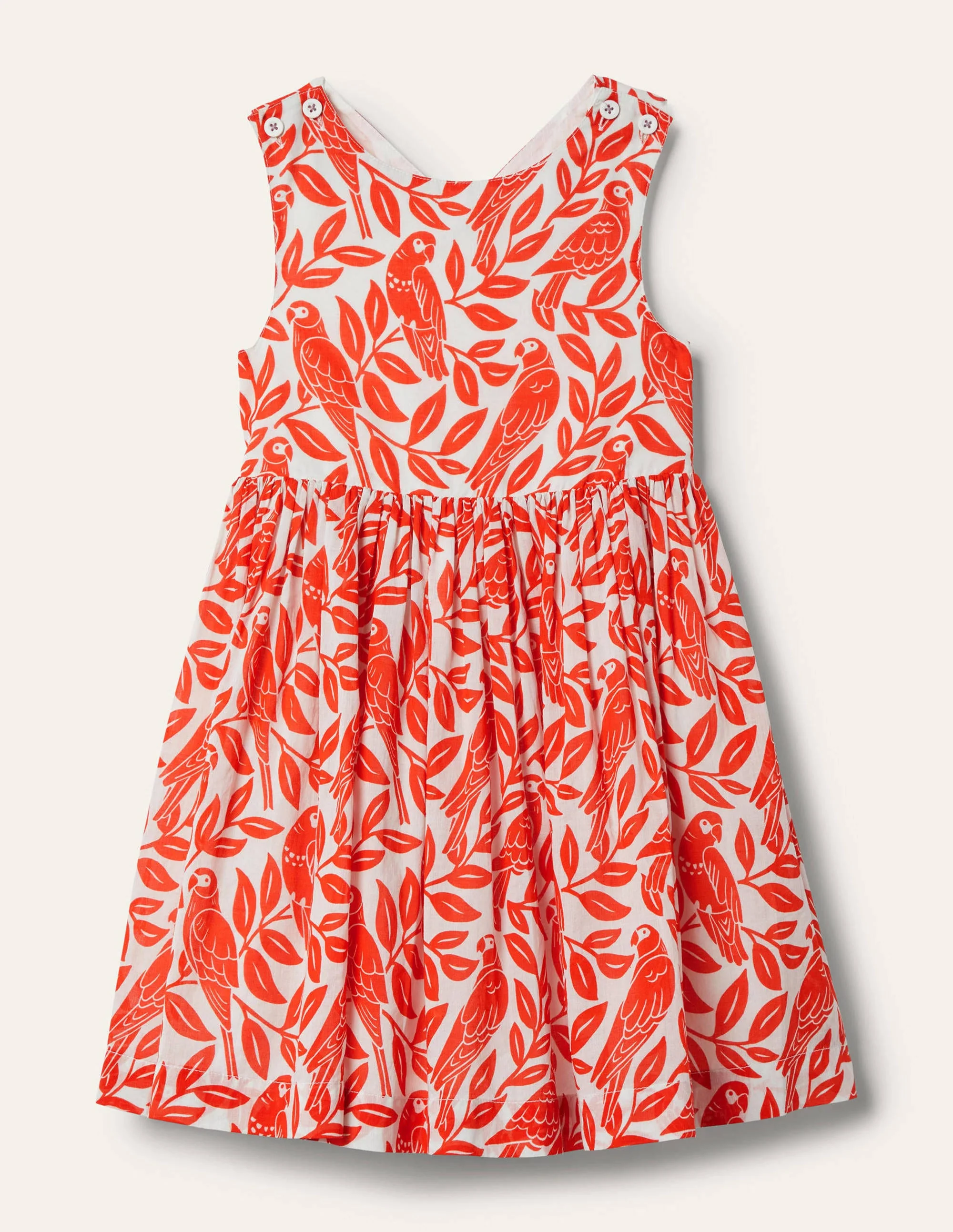 Kleid mit überkreuzten Rückenträgern-Erdbeerkuchenrot, Papagei