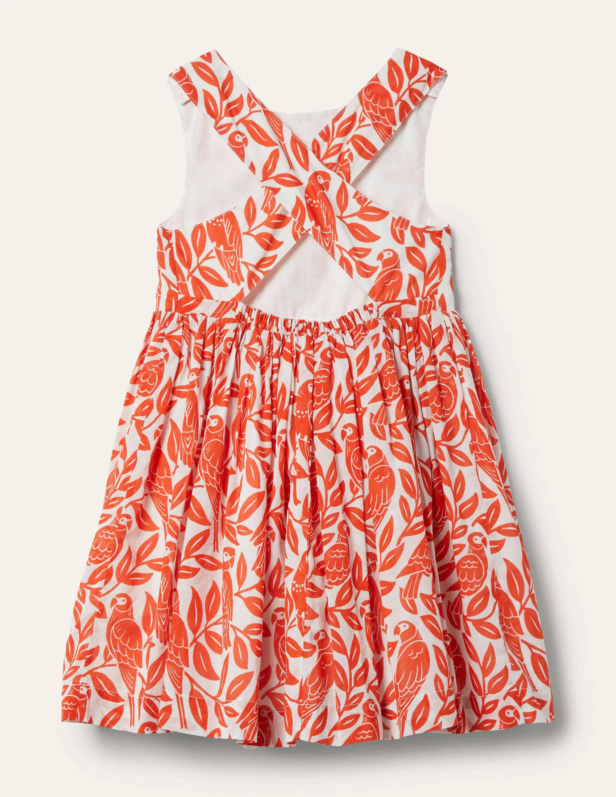 Kleid mit überkreuzten Rückenträgern-Erdbeerkuchenrot, Papagei - Image 2