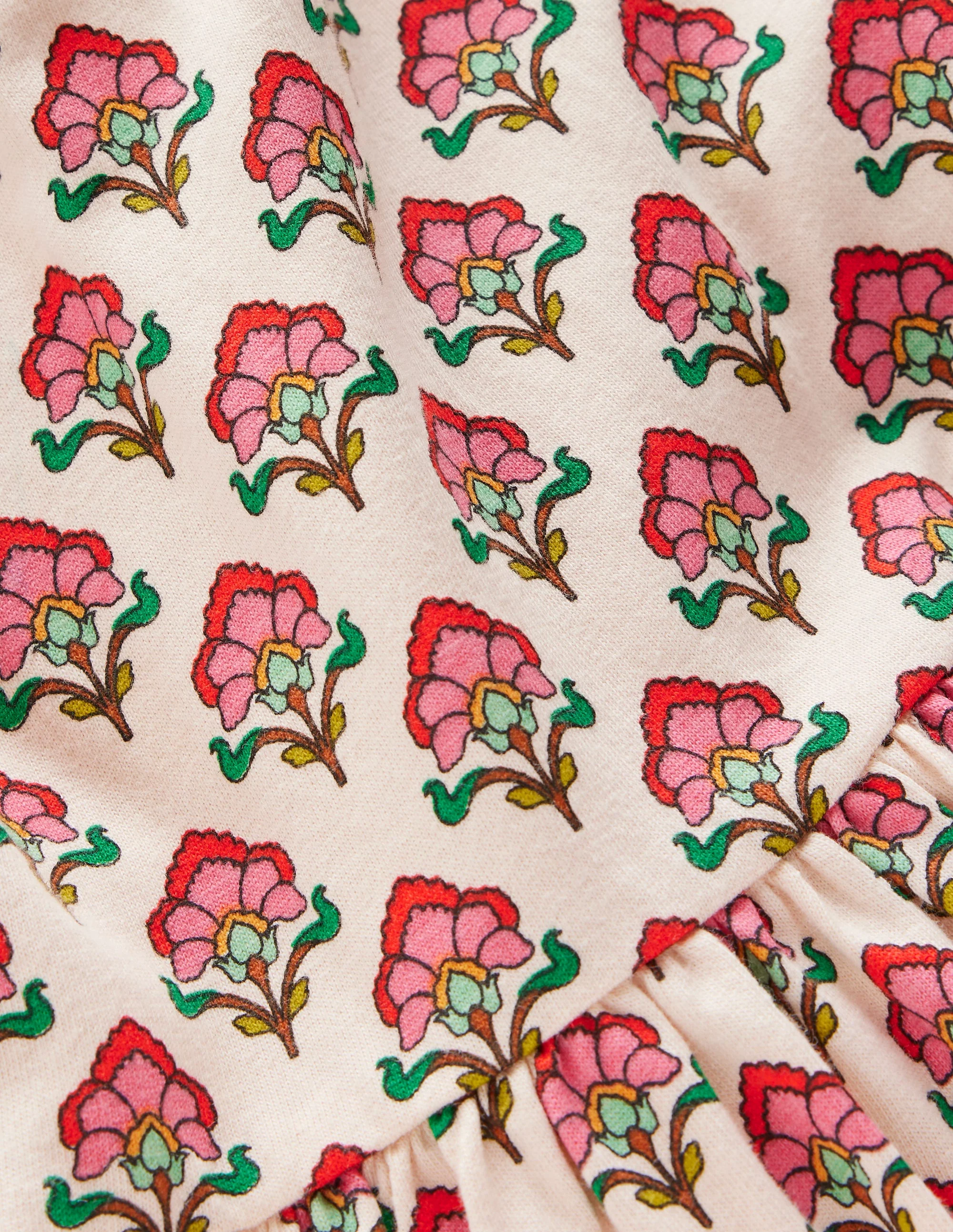 Kleid zum Herumwirbeln mit Flatterärmeln-Bunt Holzblock Blumenmuster - Image 4