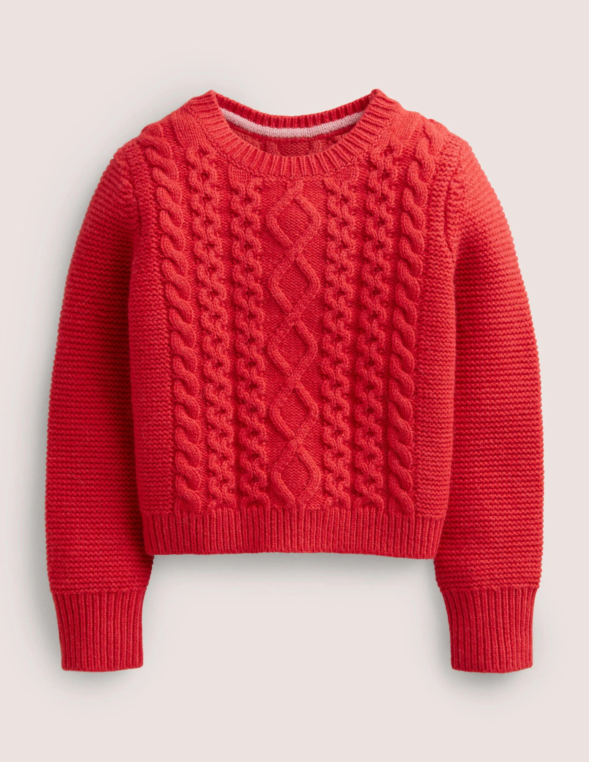 Kurz geschnittener Pullover mit Zopfmuster-Rockabilly-Rot