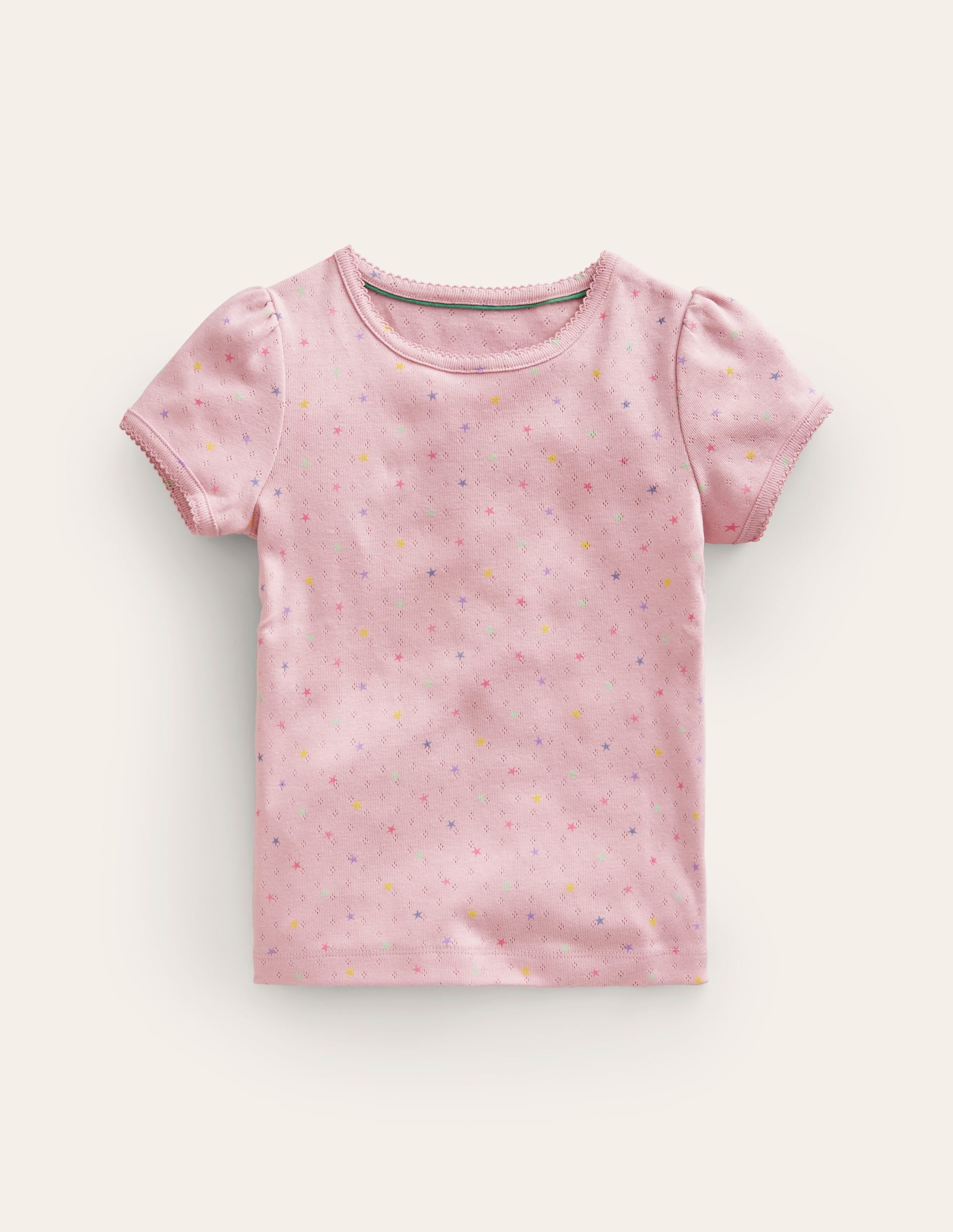 Kurzärmeliges Pointelle-Oberteil-Französisch-Rosa Sterne