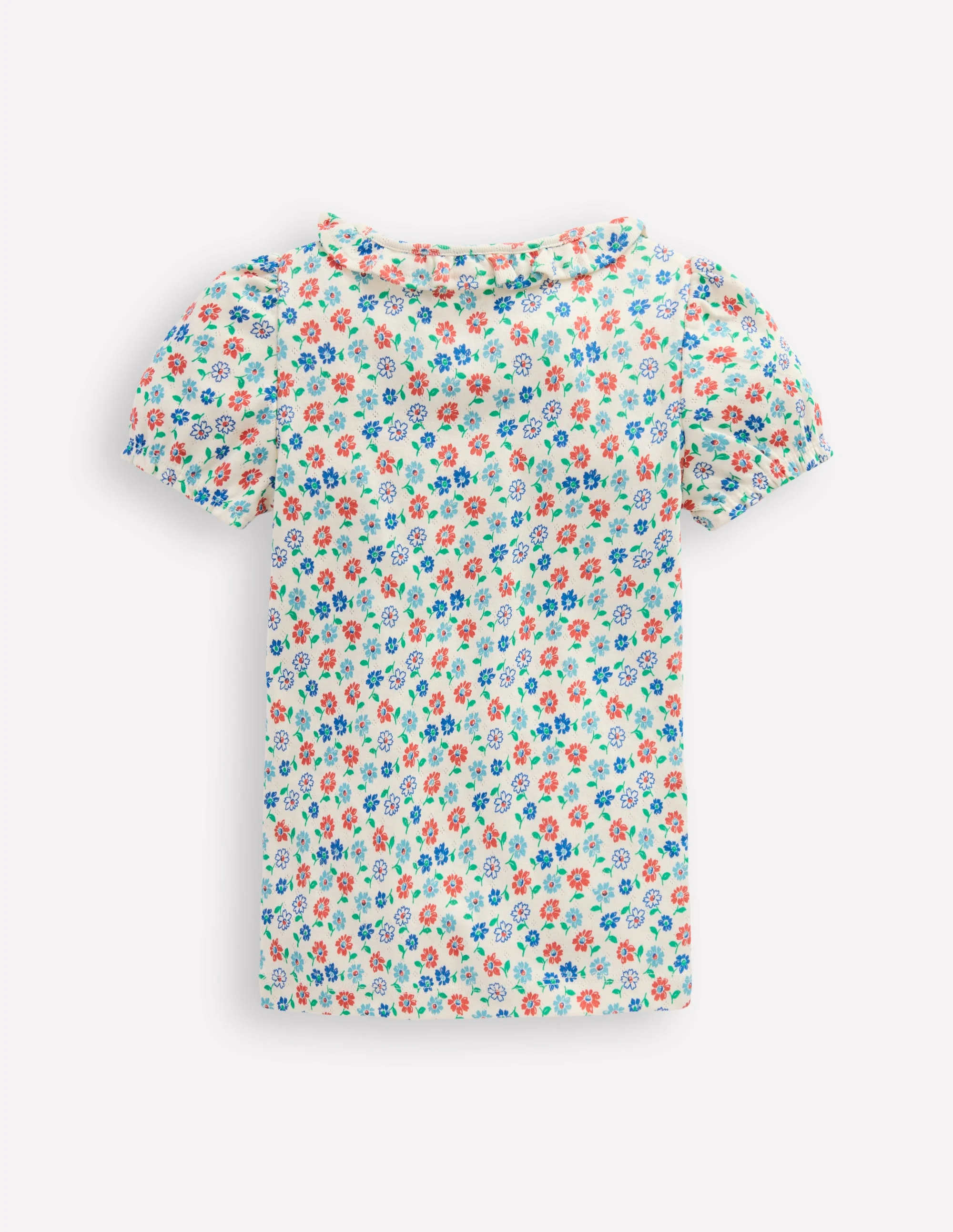 Kurzärmeliges Pointelle-Oberteil mit Rüschen-Vanilleweiß Vintage Gänseblümchen - Image 2
