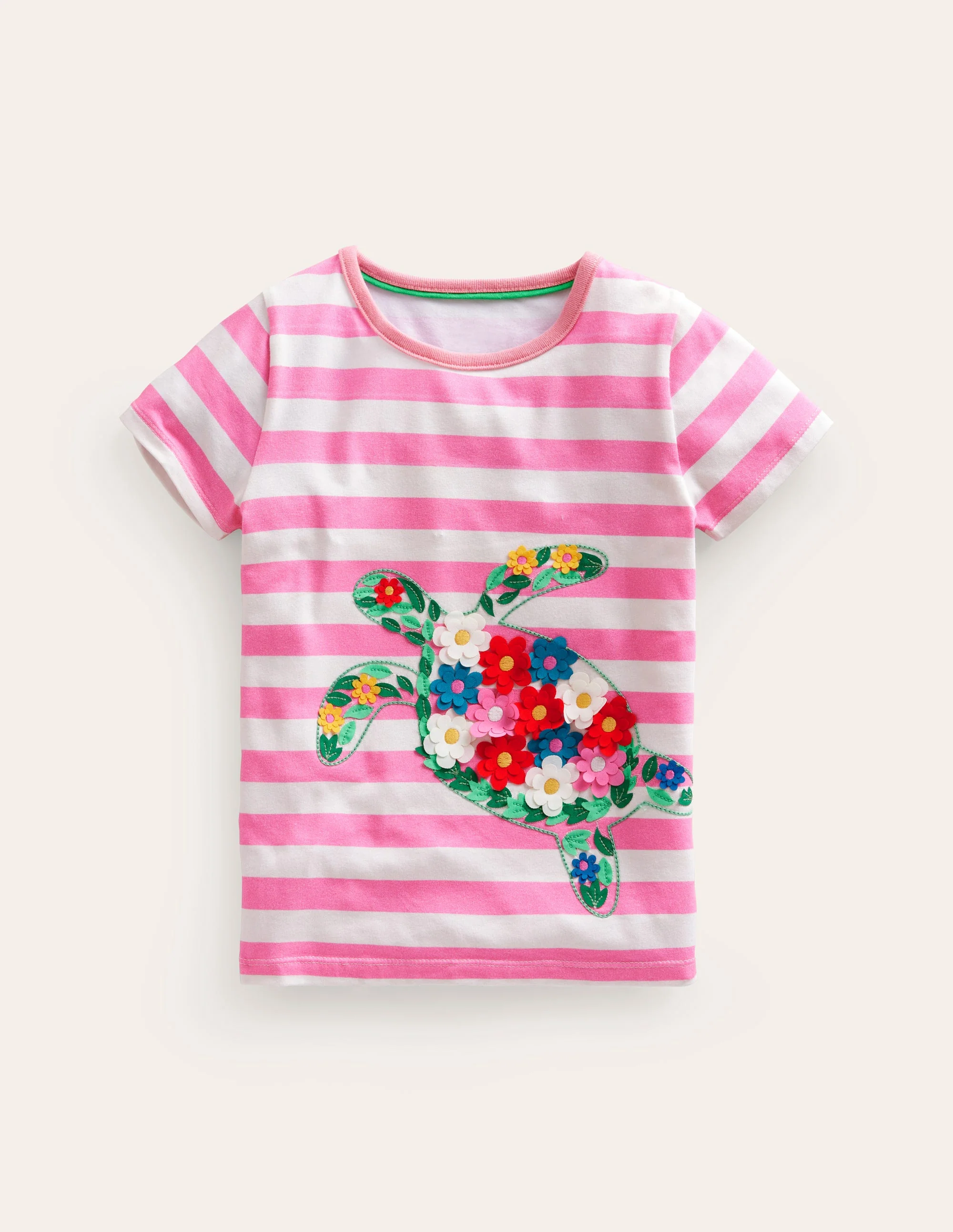 Kurzärmeliges T-Shirt mit Applikation-Kosmos Rosa/Naturweiß Schildkröte