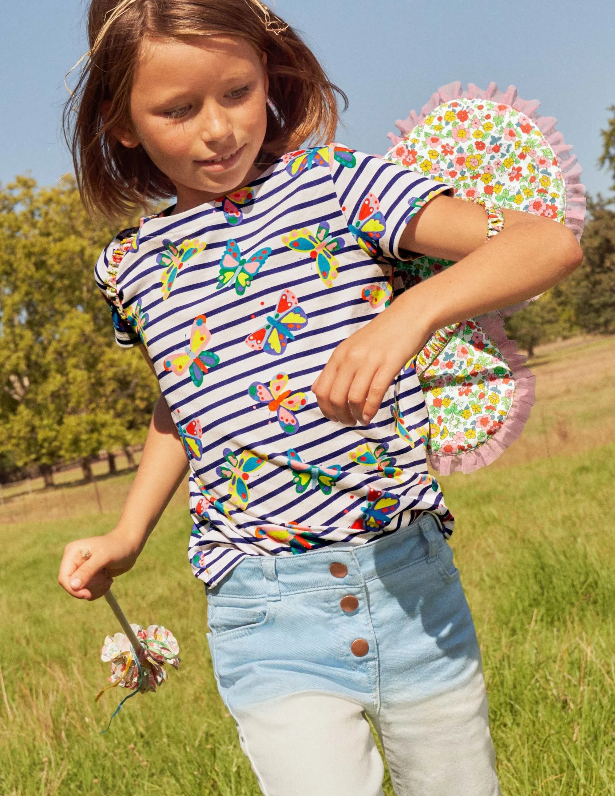 Kurzärmliges Bretonshirt-Bunt, Schmetterlinge/Gestreift - Image 5