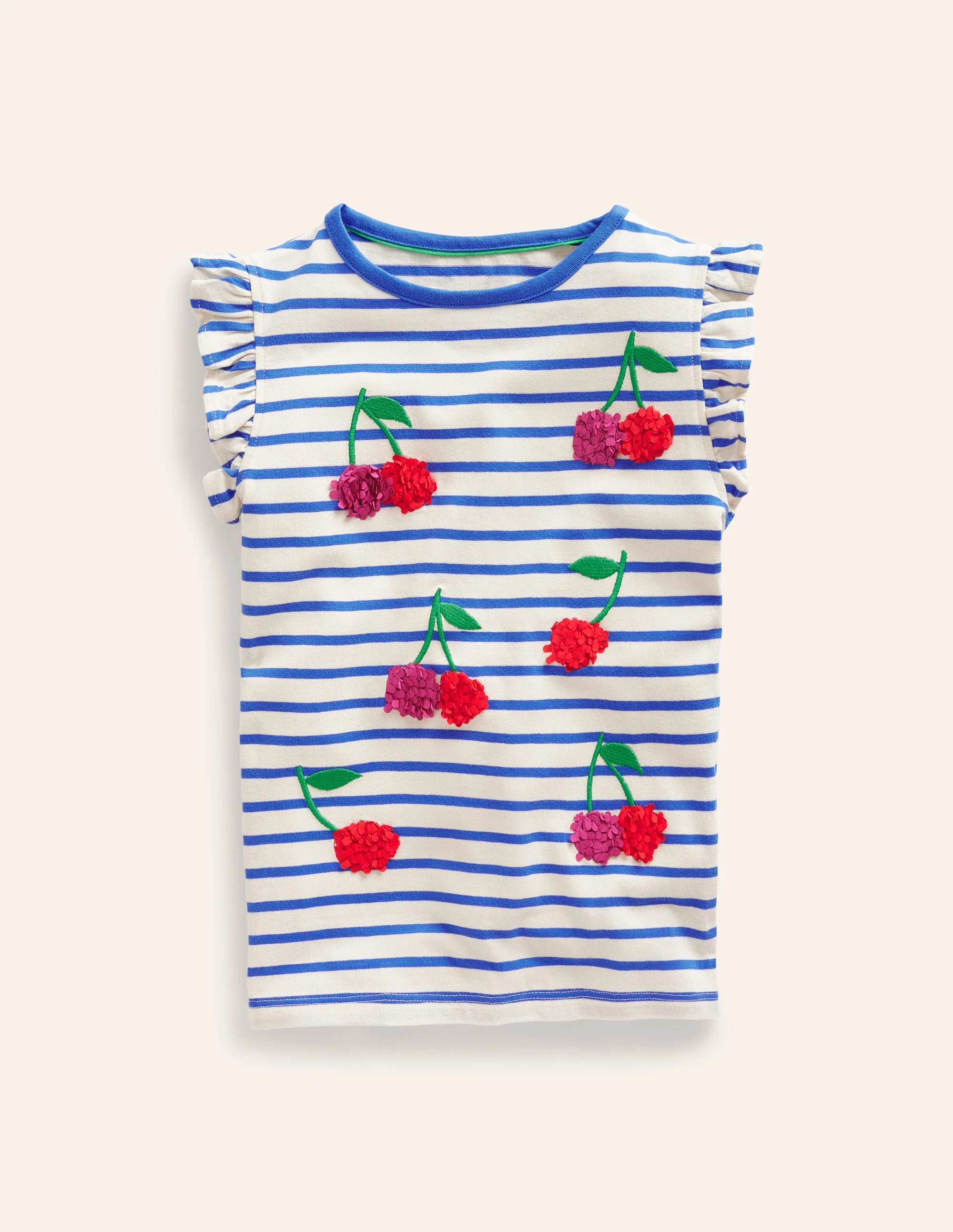 Kurzärmliges Flatter-T-Shirt-Vanilleschote/ Cabana-Blau