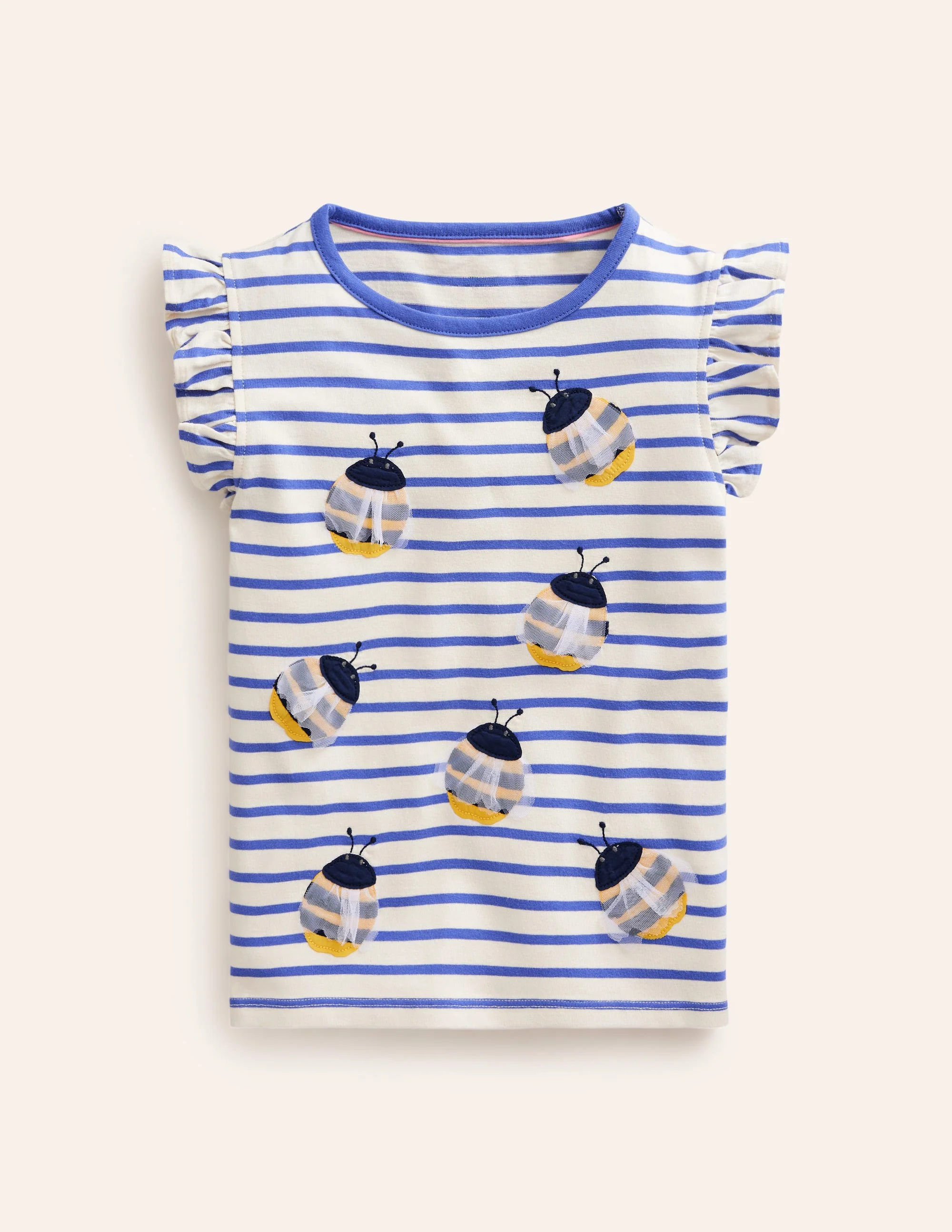 Kurzärmliges Flatter-T-Shirt-Wisteria-Blau/Vanilleschote