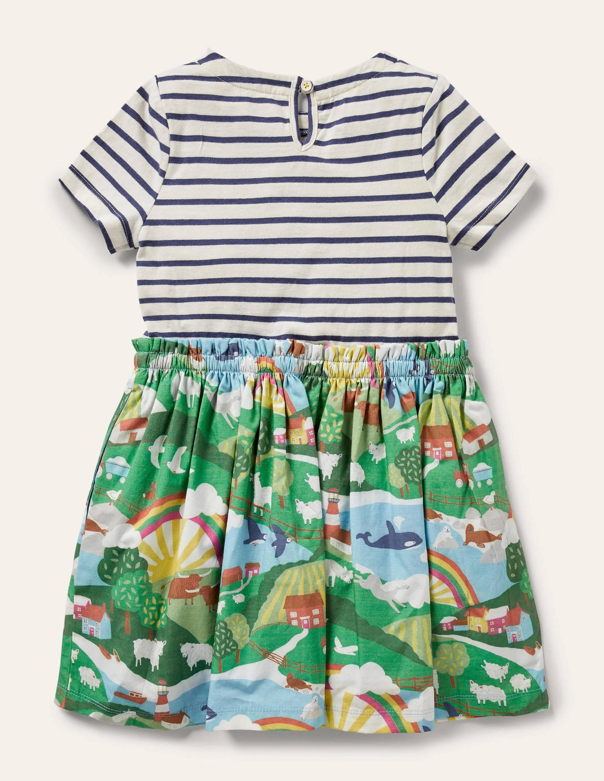 Kurzärmliges Kleid mit Mustermix-Naturweiß/Segelblau, Szenenmotiv - Image 2