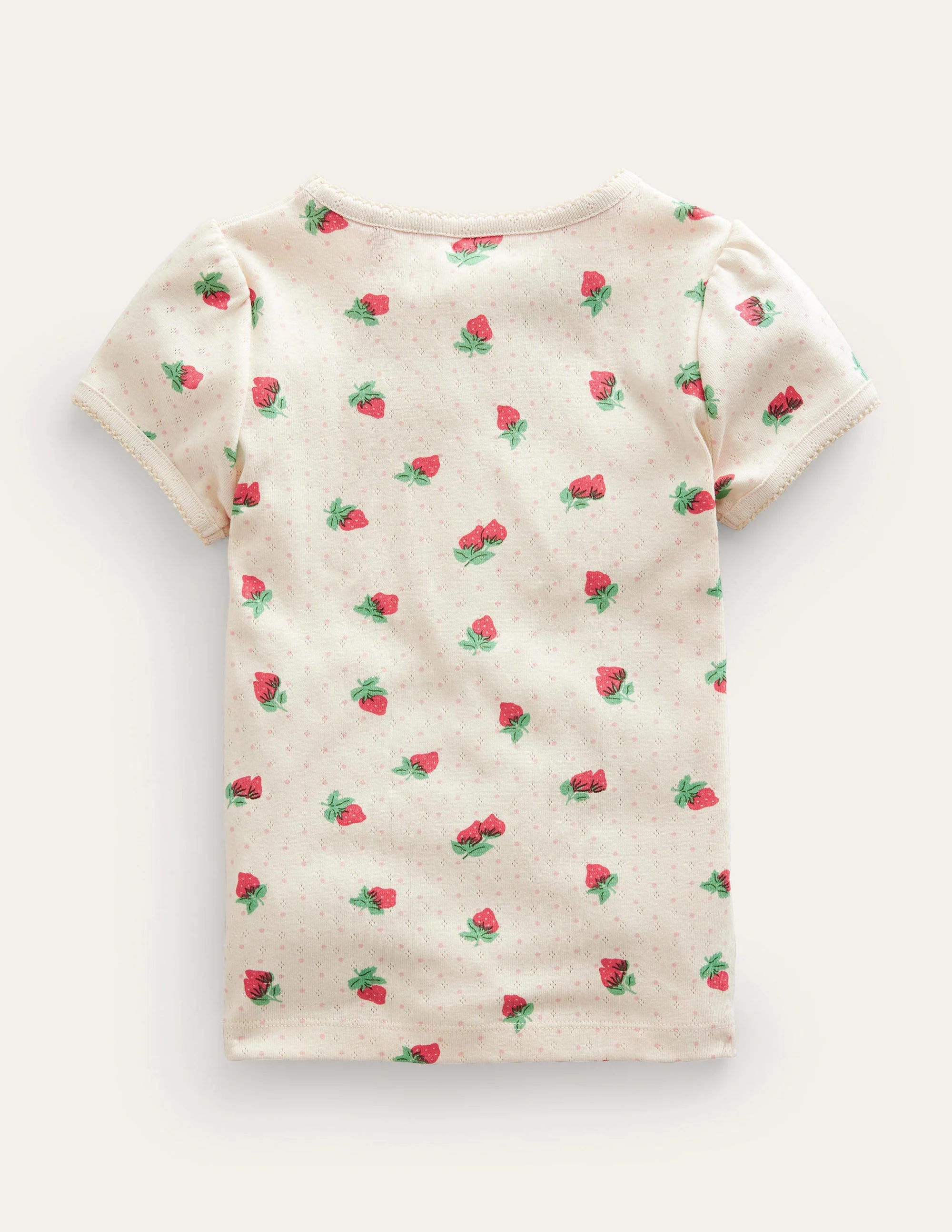 Kurzärmliges Pointelle-Oberteil-Naturweiß, Erdbeeren - Image 2