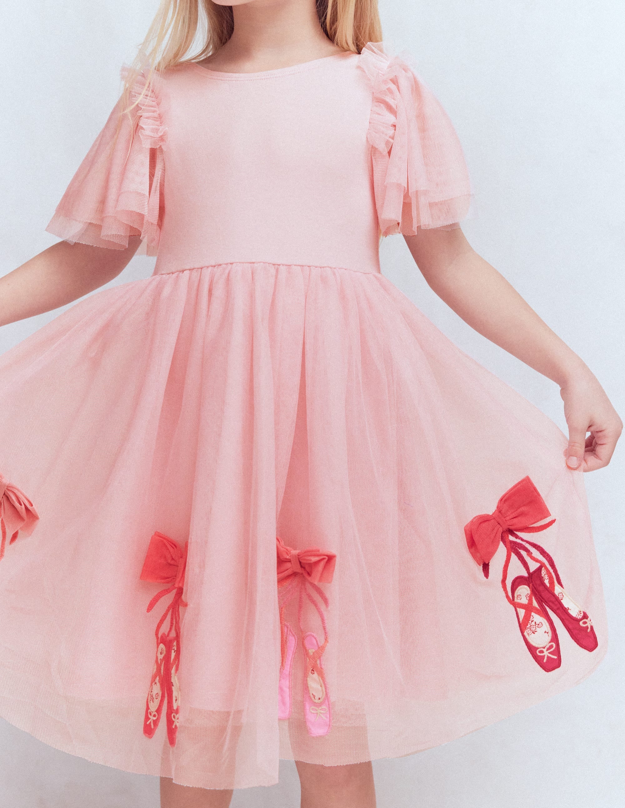 Kurzärmliges Tüllkleid mit Logo-Französisches Rosa Ballerinas
