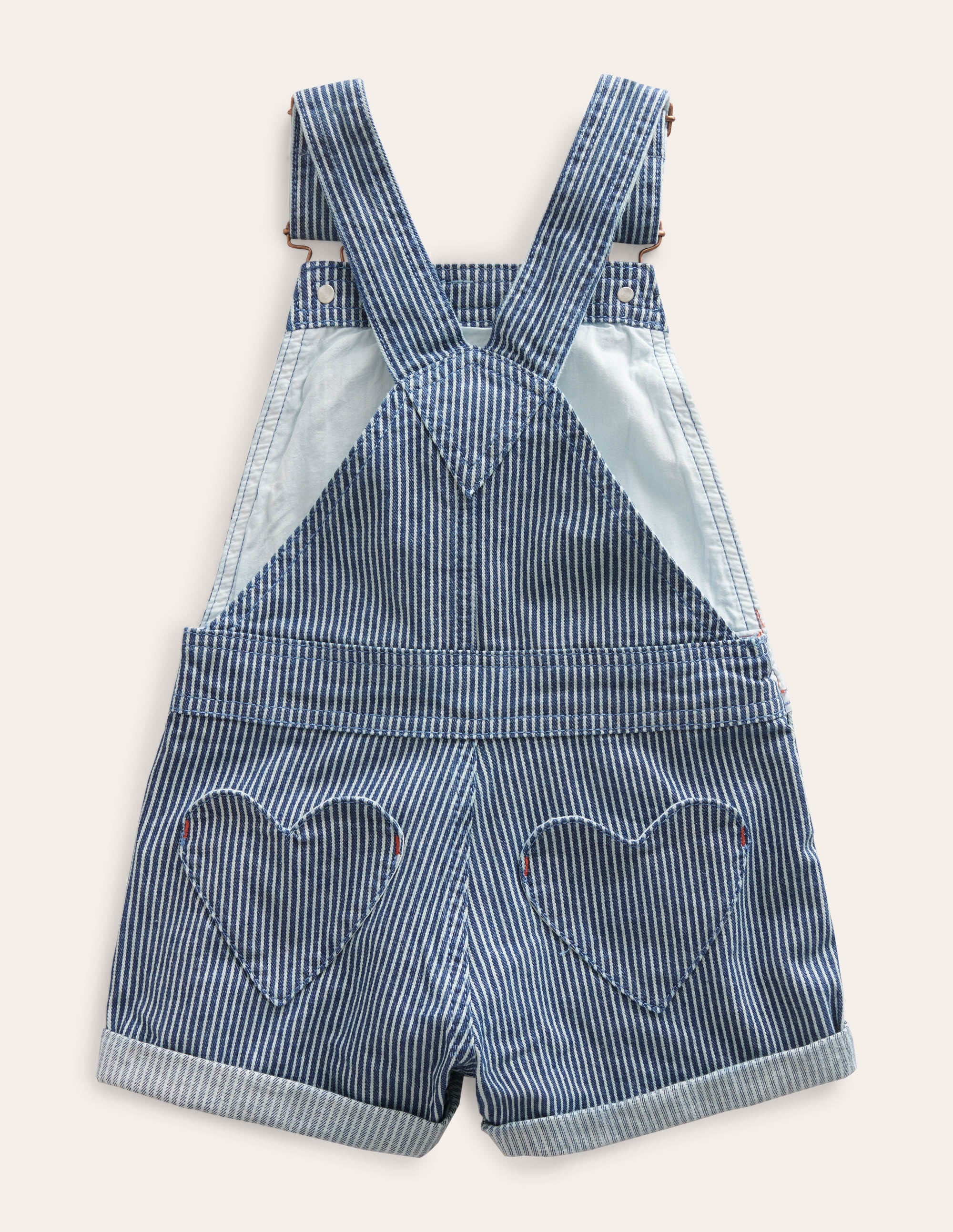 Kurze Latzhose mit Herztaschen-Indigoblau, Feine Streifen - Image 2