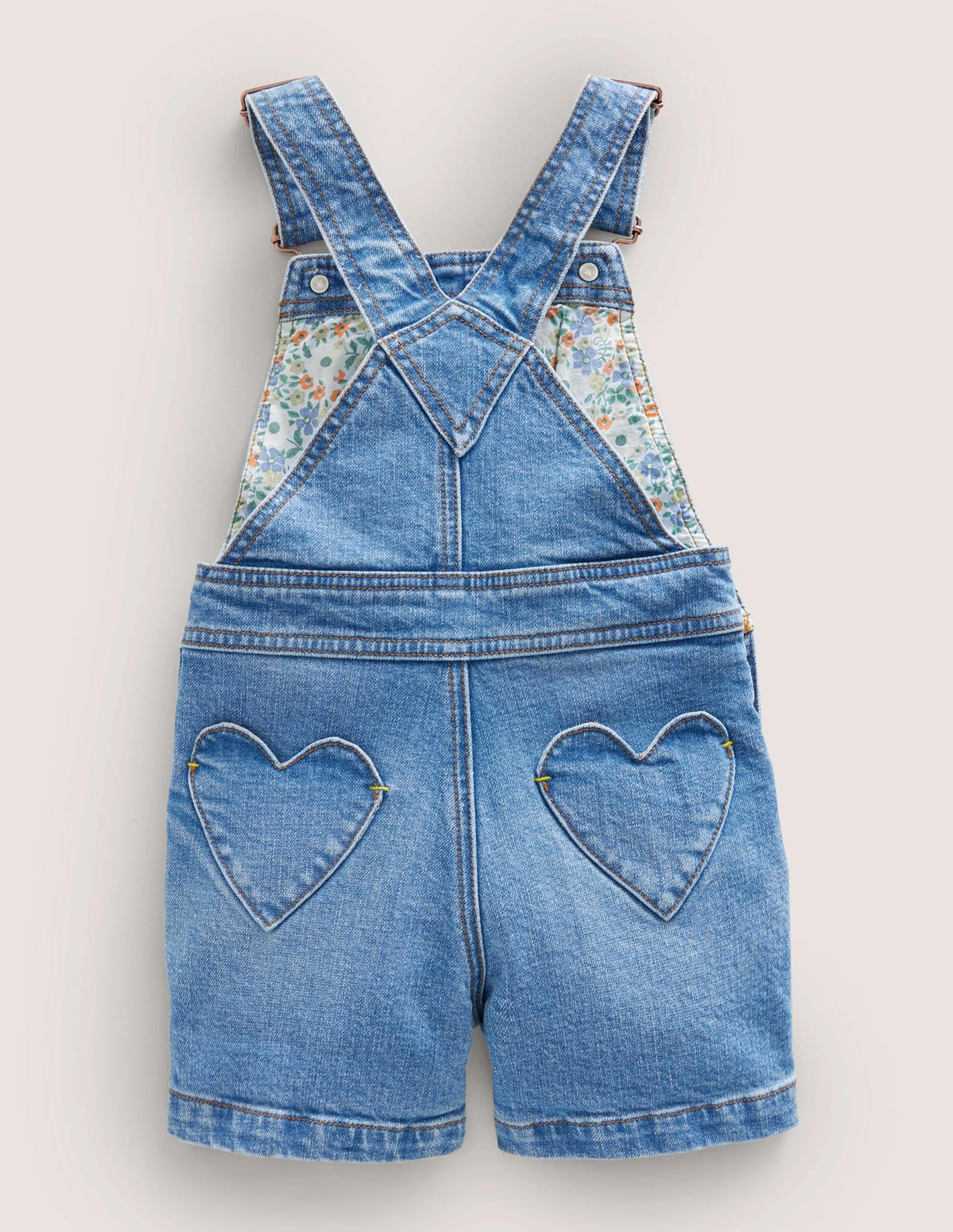 Kurze Latzhose mit Herztaschen-Mittleres Vintageblau, Denim - Image 2
