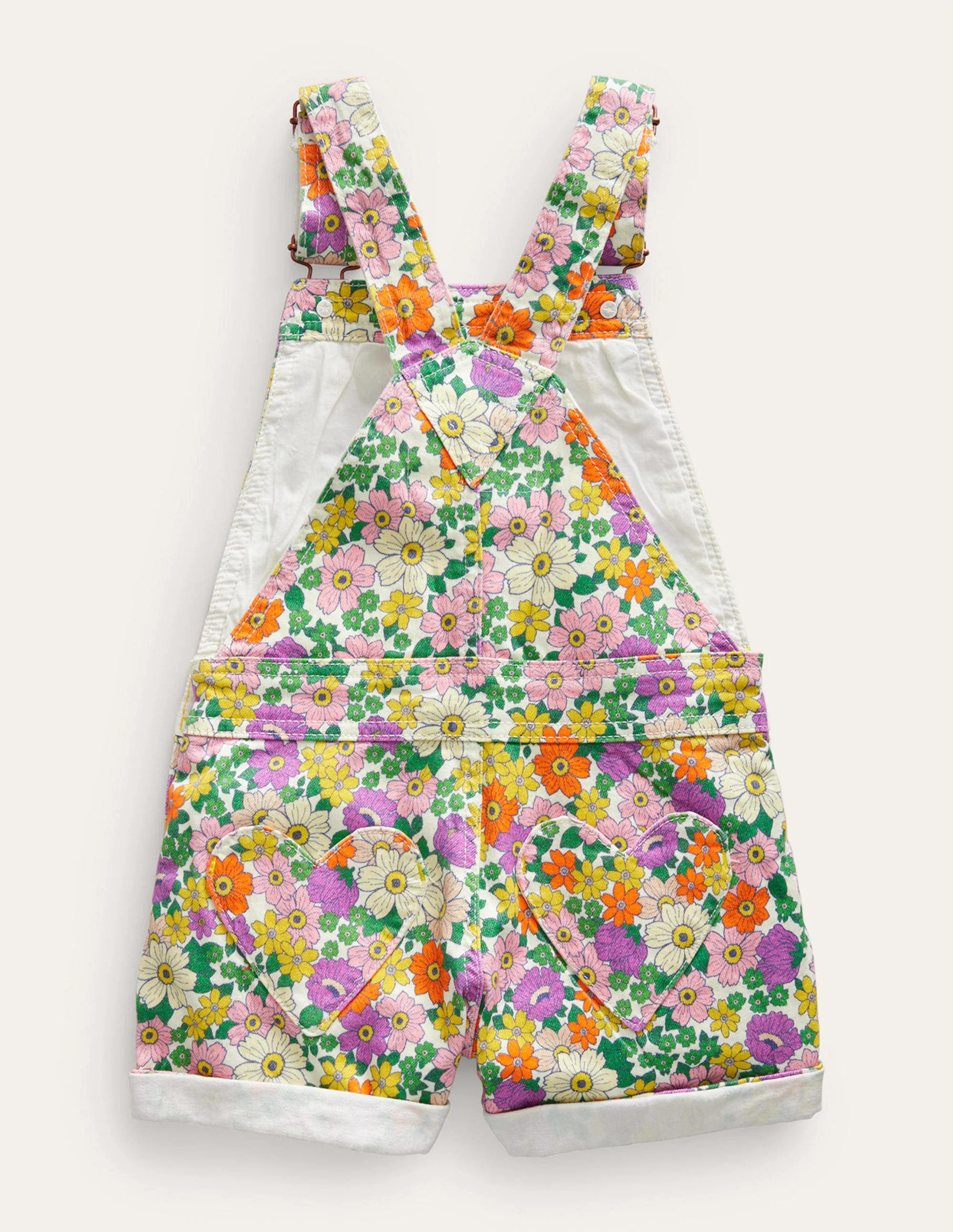 Kurze Latzhose mit Herztaschen-Naturweiß/Violett, Blumenmuster - Image 2