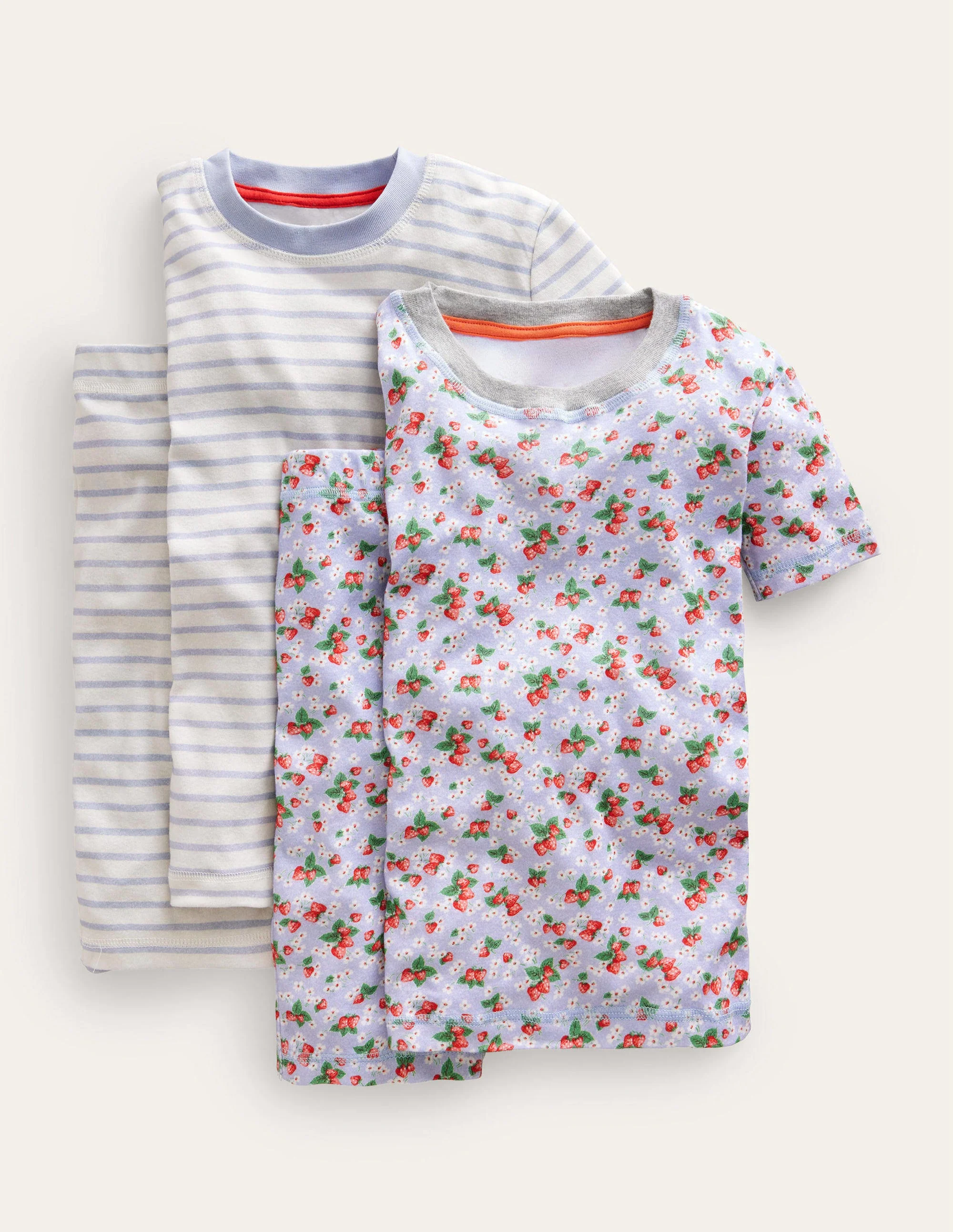 Kurzer Schlafanzug im 2er-Pack-Surfblau, Blumenmuster