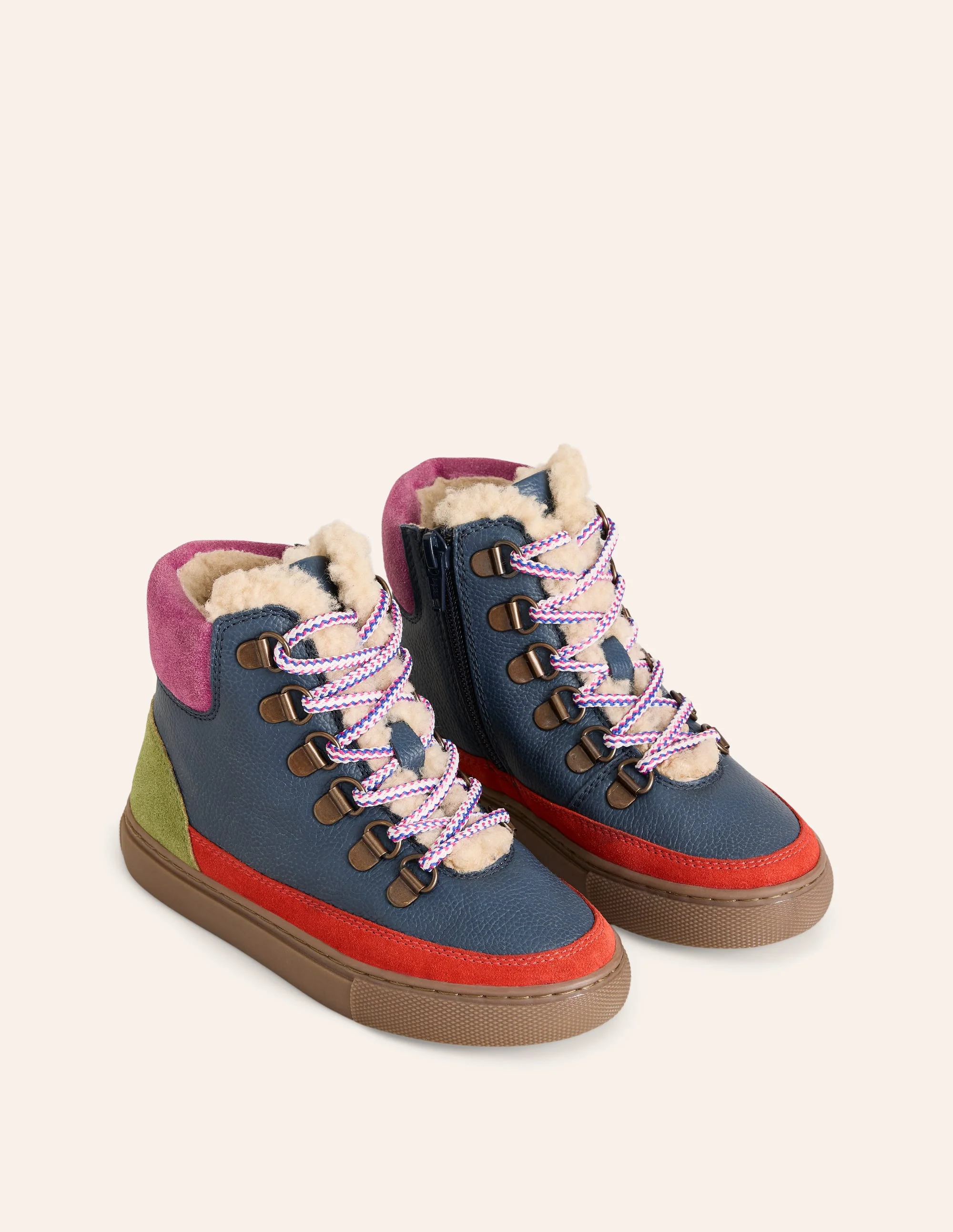 Kuschelige Schnürstiefel aus Leder-Französisches Marineblau Blockfarben - Image 2