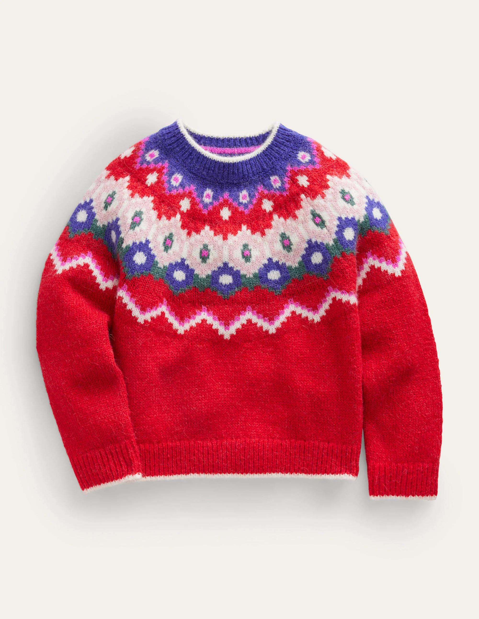 Kuscheliger Fair-Isle-Pullover-Marmeladenrot