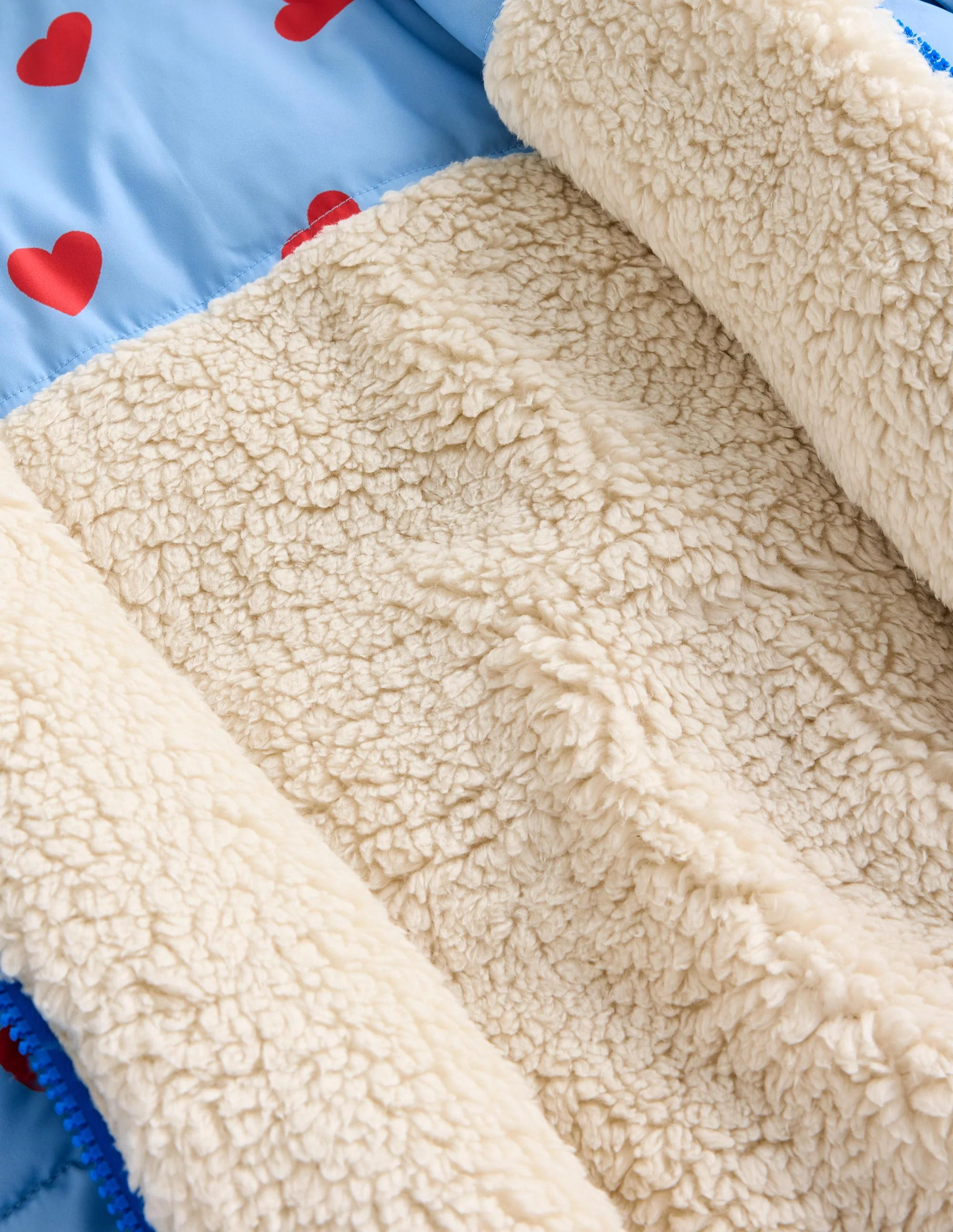 Kuscheliger Teddyfellmantel zum Wenden-Blau/Rot Kleine Herzen - Image 4