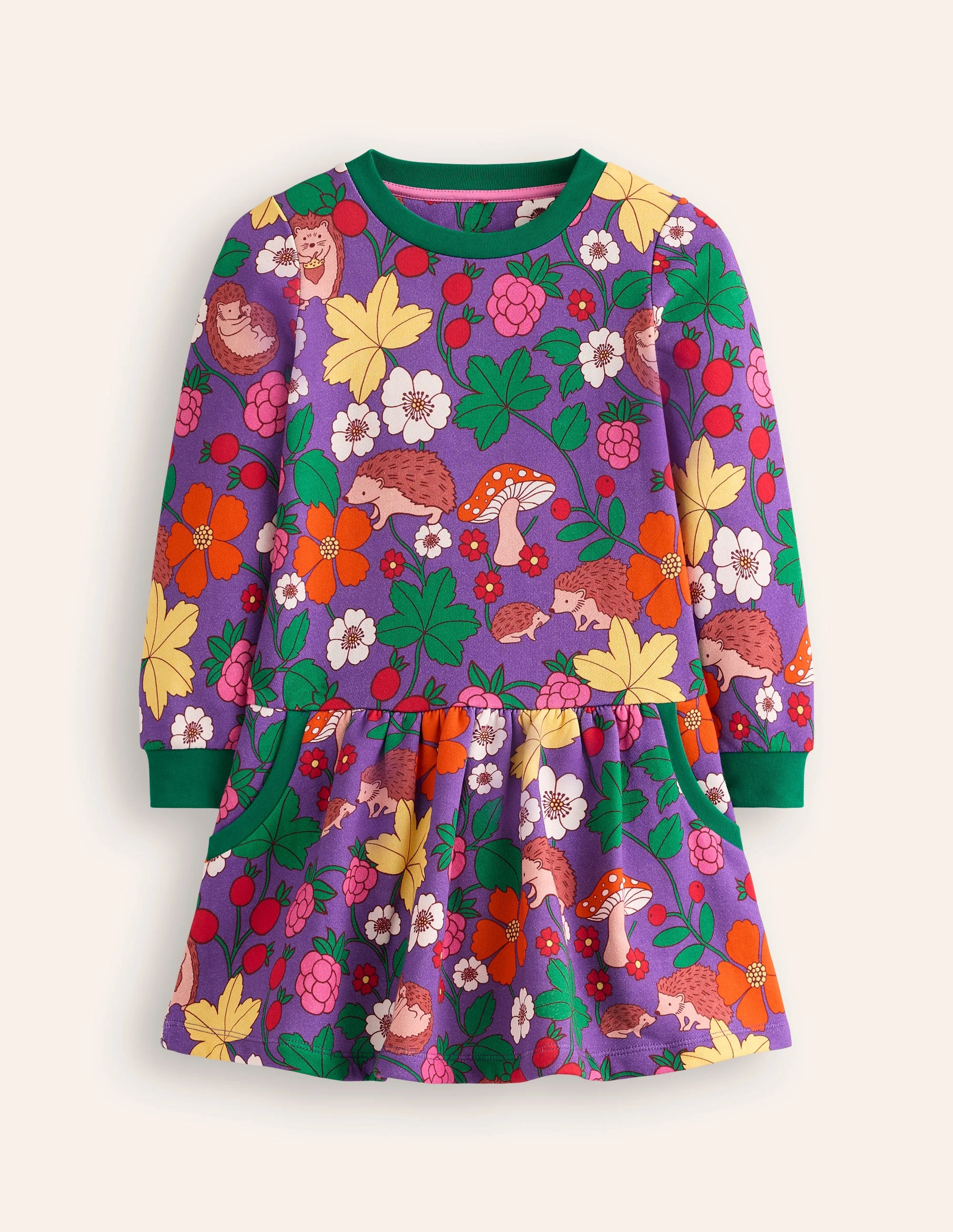 Kuscheliges, bedrucktes Sweatshirt-Kleid-Lila Topas Igel