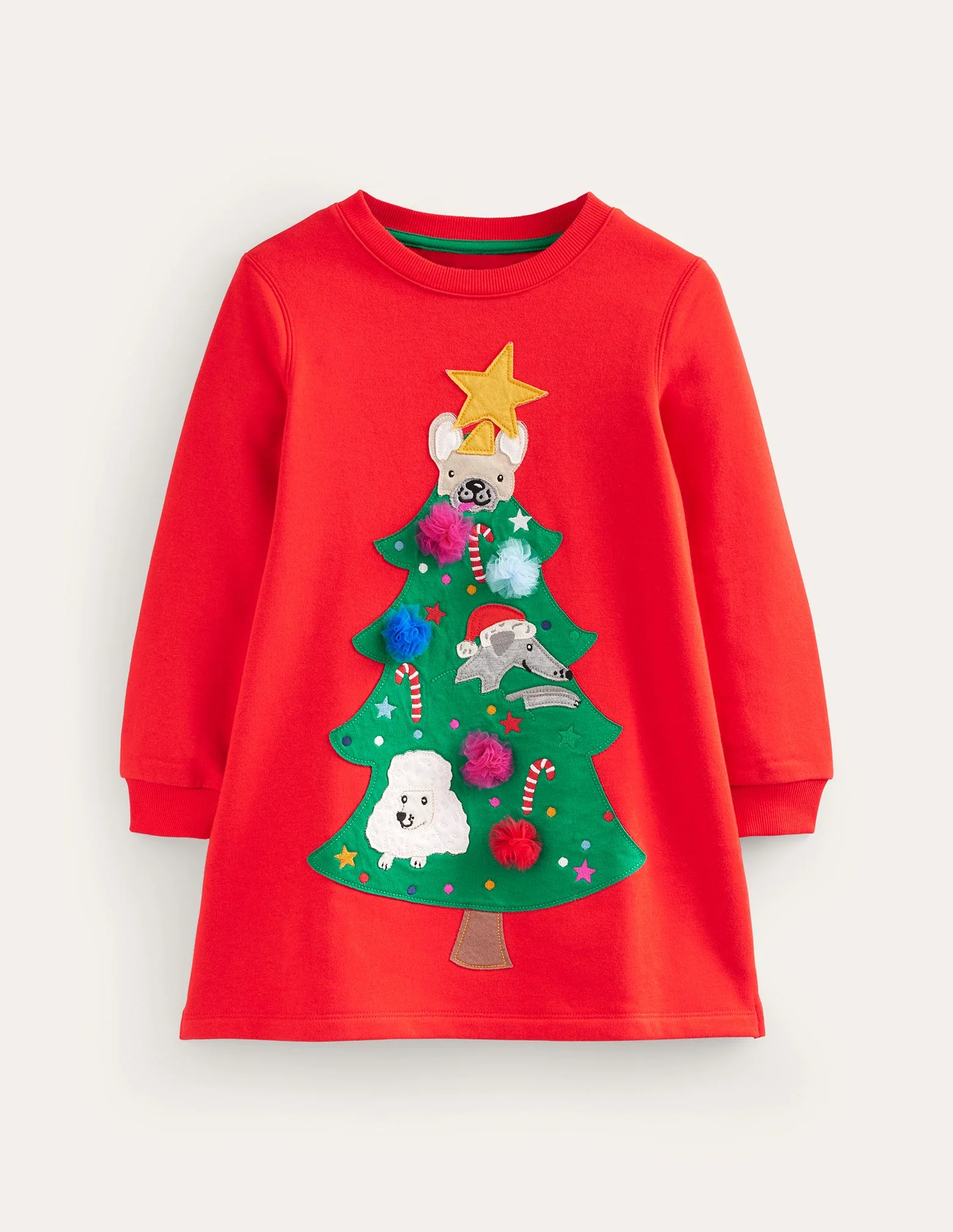 Kuscheliges Sweatshirt-Kleid mit Applikationen-Leuchtendes Rot Weihnachtsbaum
