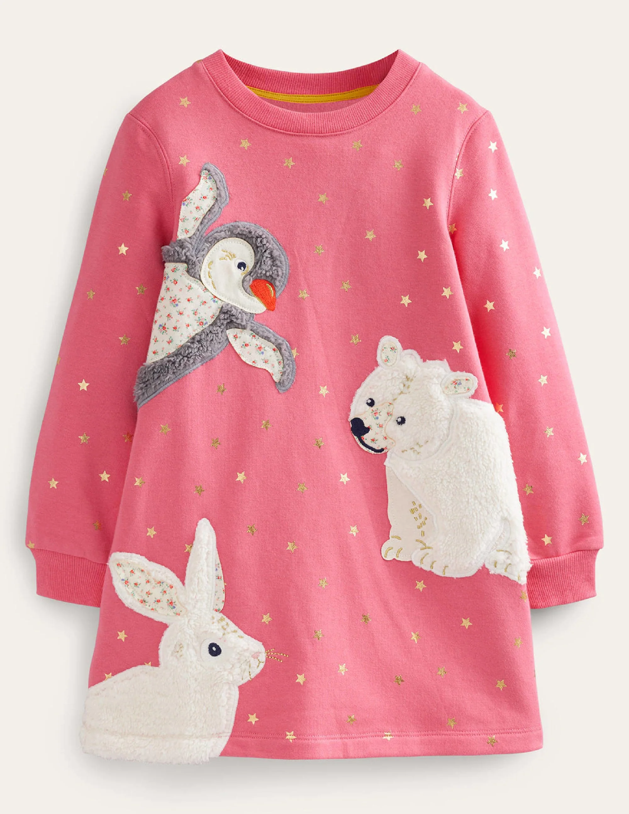 Kuscheliges Sweatshirt-Kleid mit Applikationen-Puderrosa Tiere der Arktis
